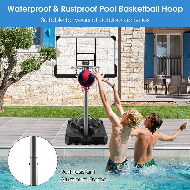 Portable Outdoor Basketball Hoop 64’’-79’’ Adjustable Poolside Basketball Goal System with 44" Backboard Wheeled Fillable Base