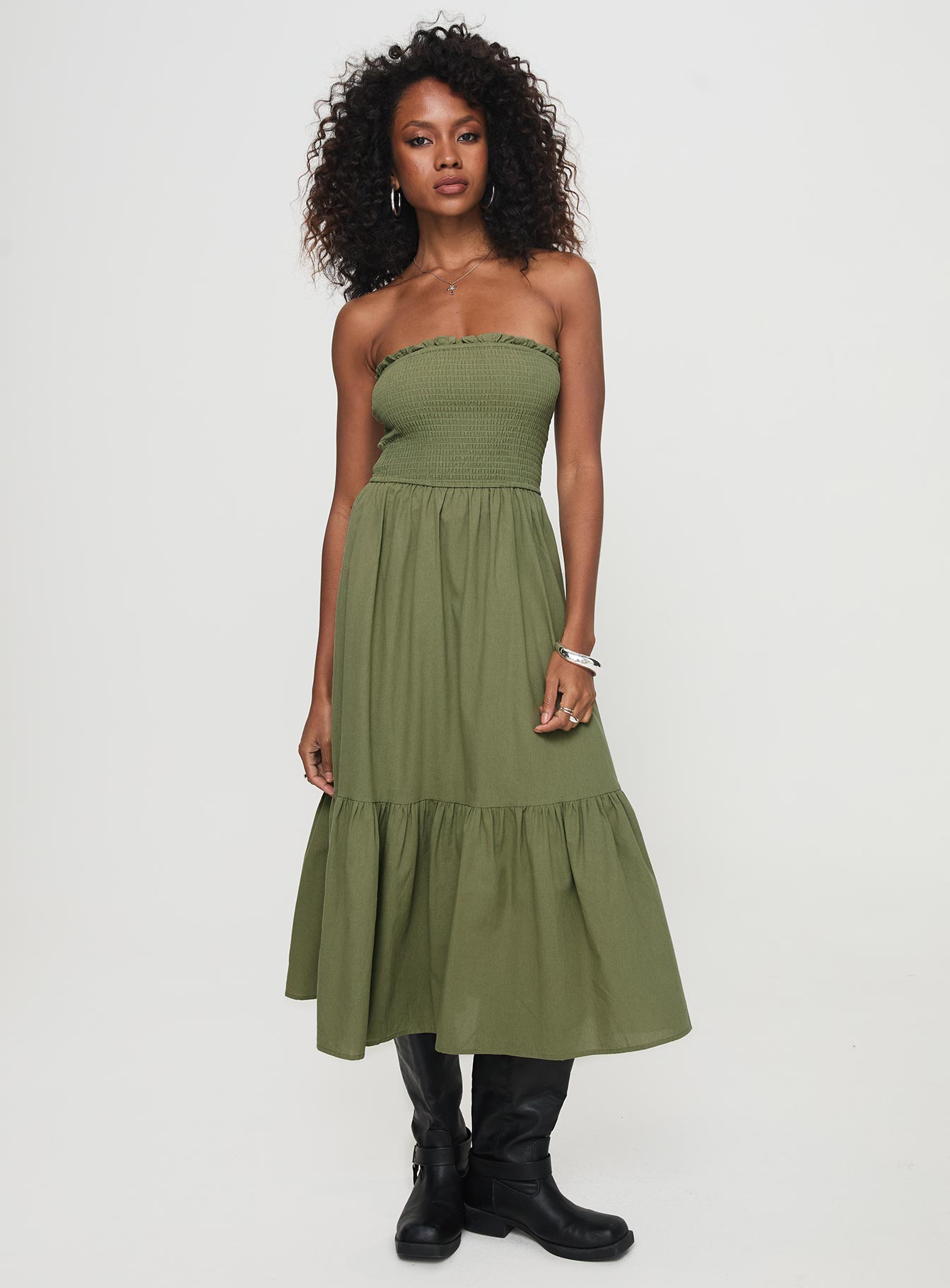 Chani Strapless Maxi Dress Olive、mySite、solidvoid