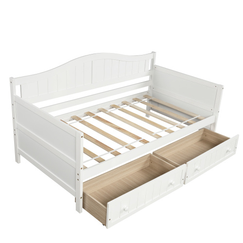 Twin Wooden Daybed with 2 drawers, Sofa Bed for Bedroom Living Room,No Box Spring Needed,White、、casual