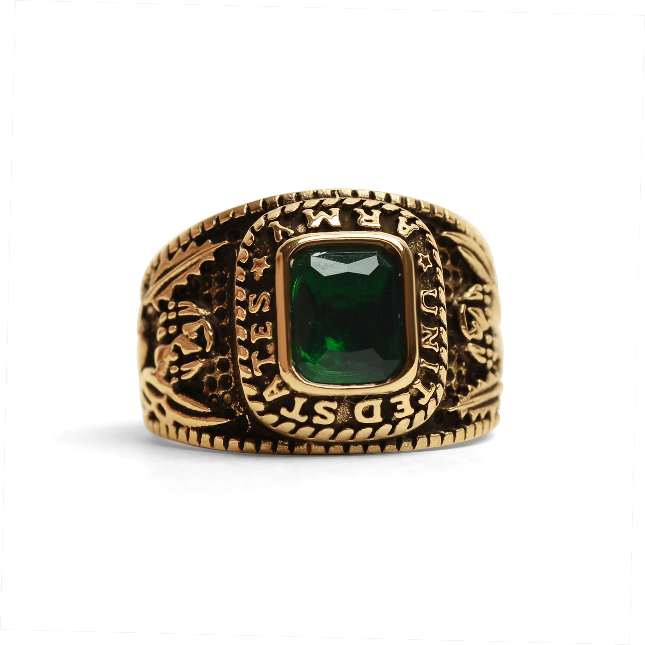 18K Gold PVD Stainless Steel United States Army Green Center Stone Ring / MCR6005、mySite、dreamappss