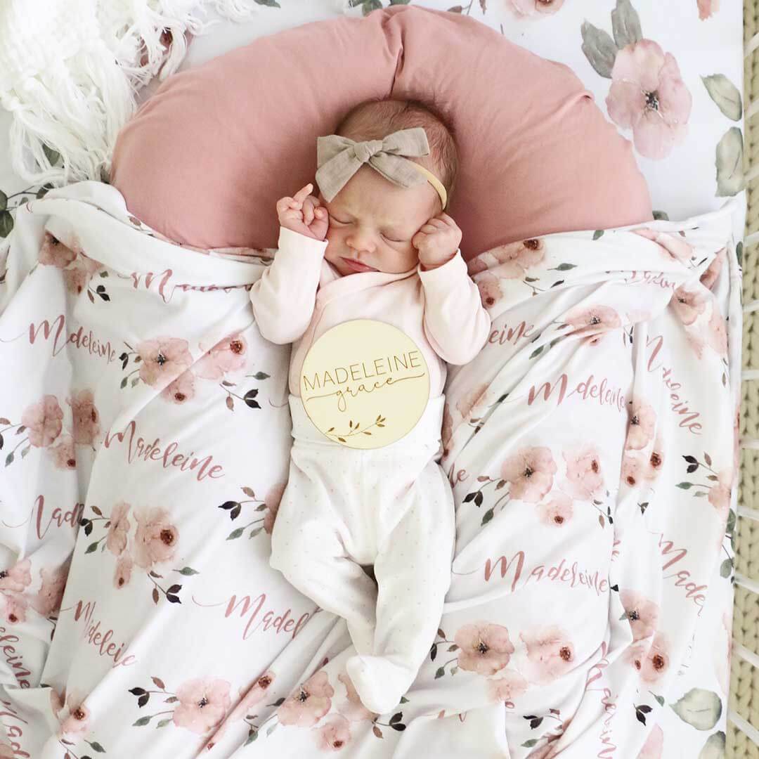  Millie's Dusty Rose Garden Personalized Baby Name Swaddle Blanket、mySite、layawaytickets