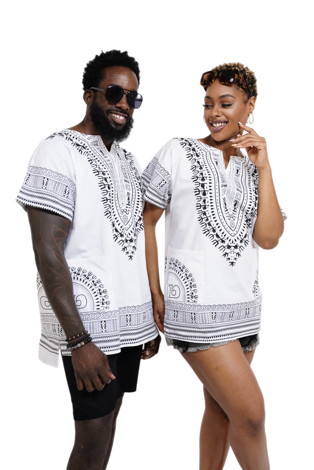 Dupsie's White African Print Unisex Dashiki Shirt Suitable for Festivals, Concerts, Cruises, Outdoor Events -DP3830M、mySite、solidvoid