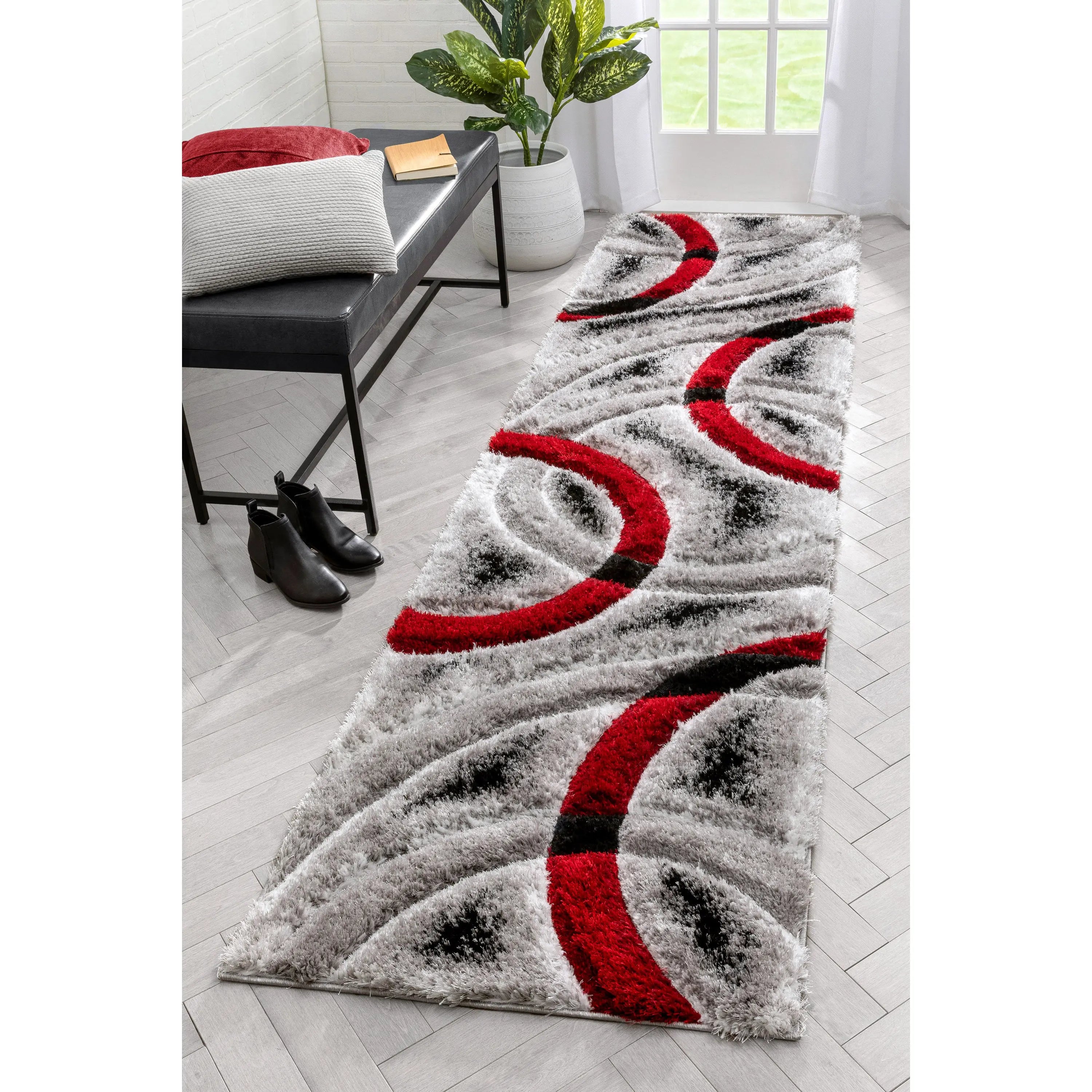 Oahu Red Modern Geometric 3D Textured Shag 5'3 x 7'3 Rug、mySite、gigharbornorthrealestate