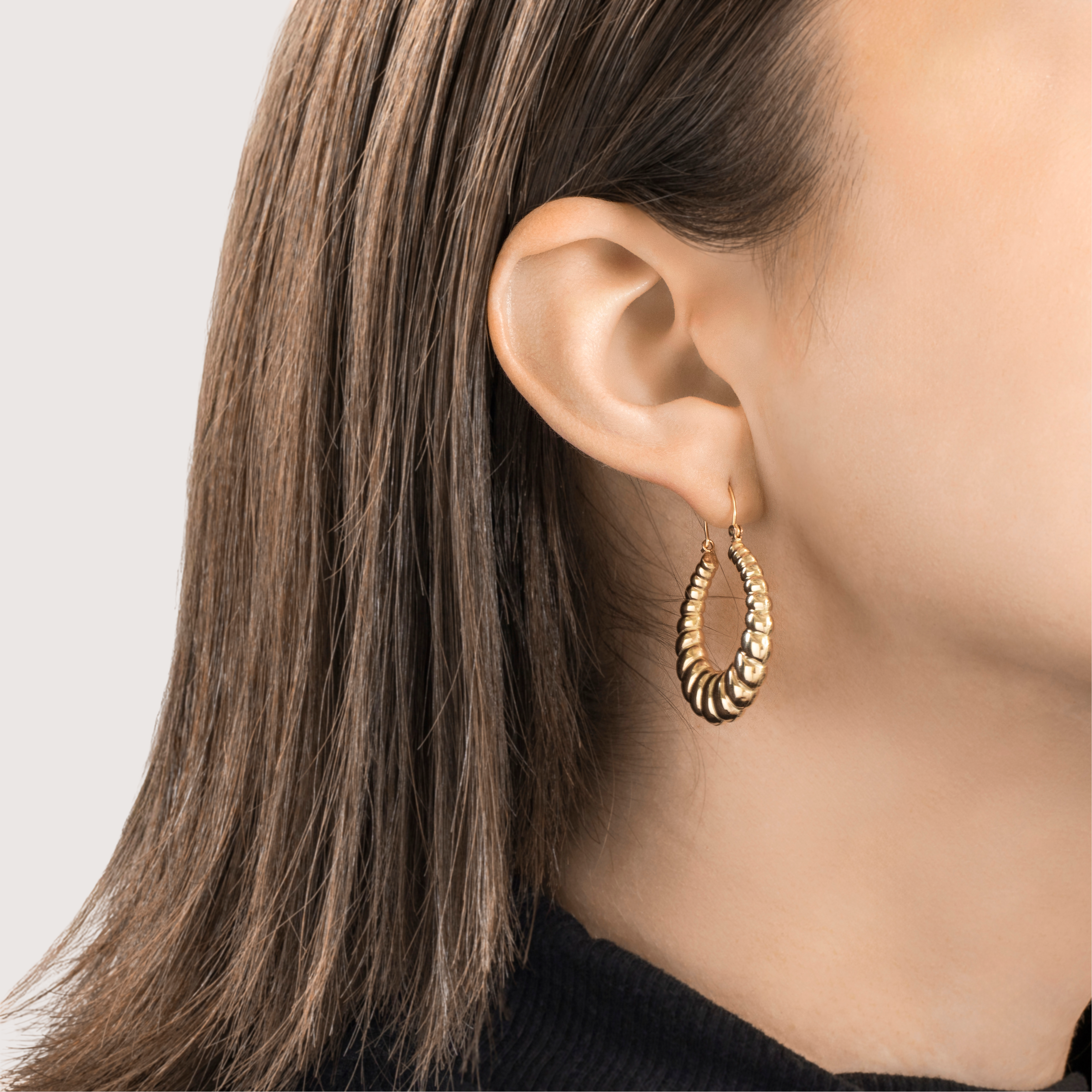 Vintage 14k Yellow Gold Puffy Ribbed Statement Hoop Earrings、mySite、hinf8tx79