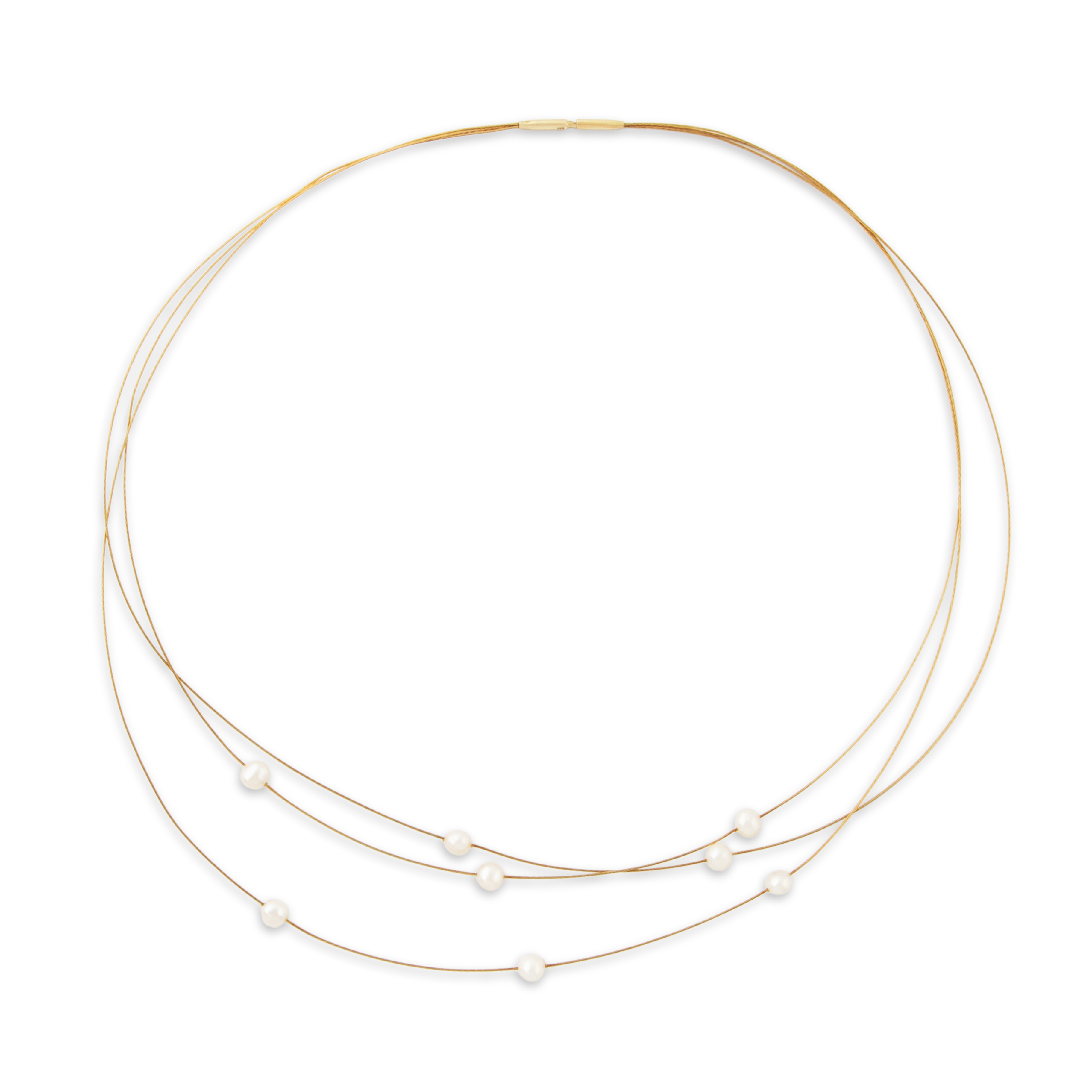 Estate 14k Yellow Gold Pearl 3-Strand Station Cable Necklace 16、mySite、hinf8tx79