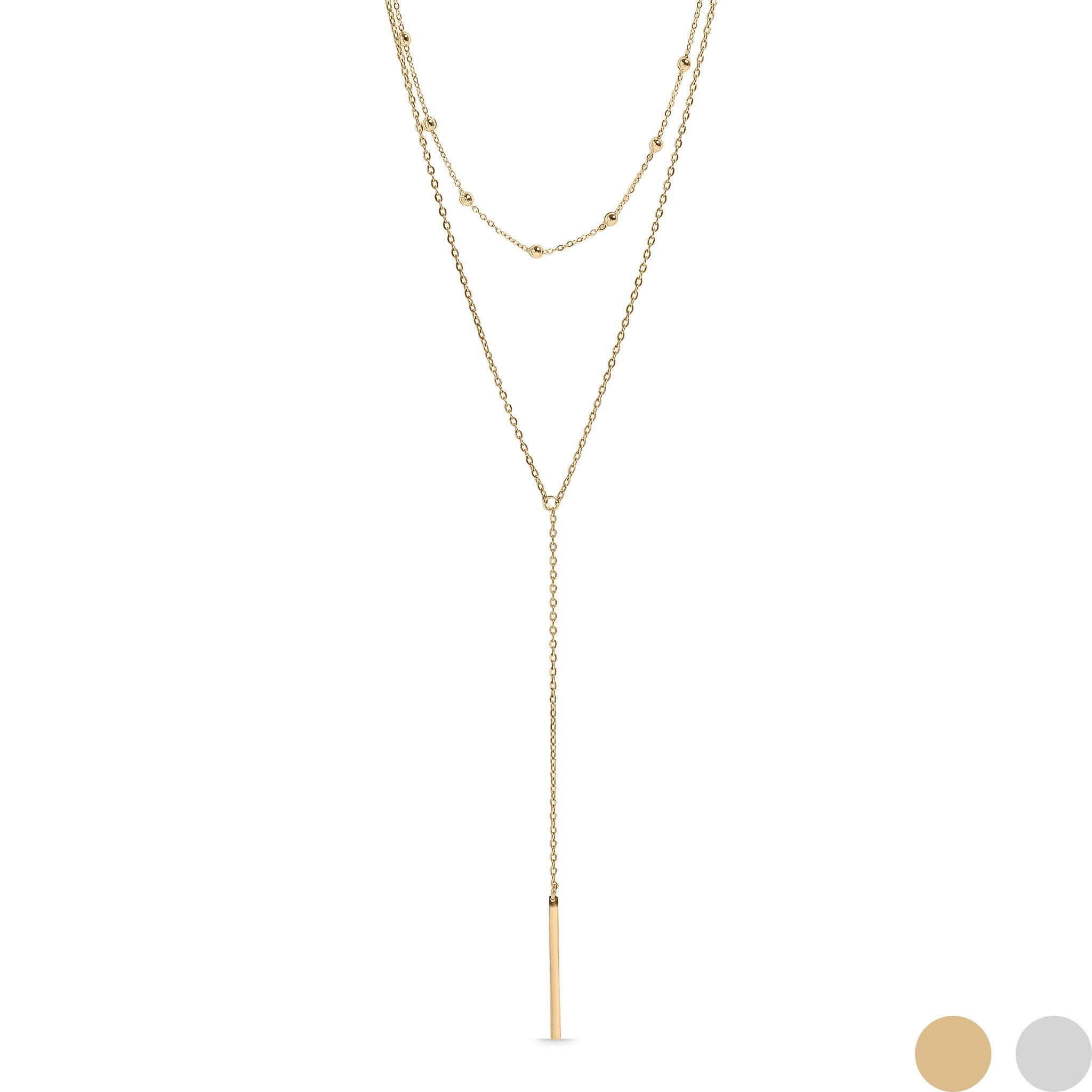 18K Gold PVD Stainless Steel Drop Bar Layered Lariat Necklace / CHN0053、mySite、dreamappss