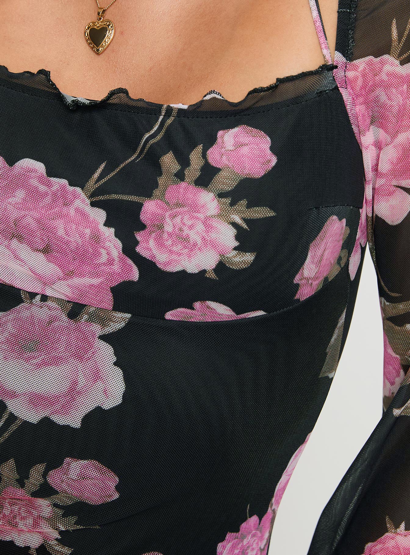 Bilbao Long Sleeve Mini Dress Black / Floral、mySite、solidvoid