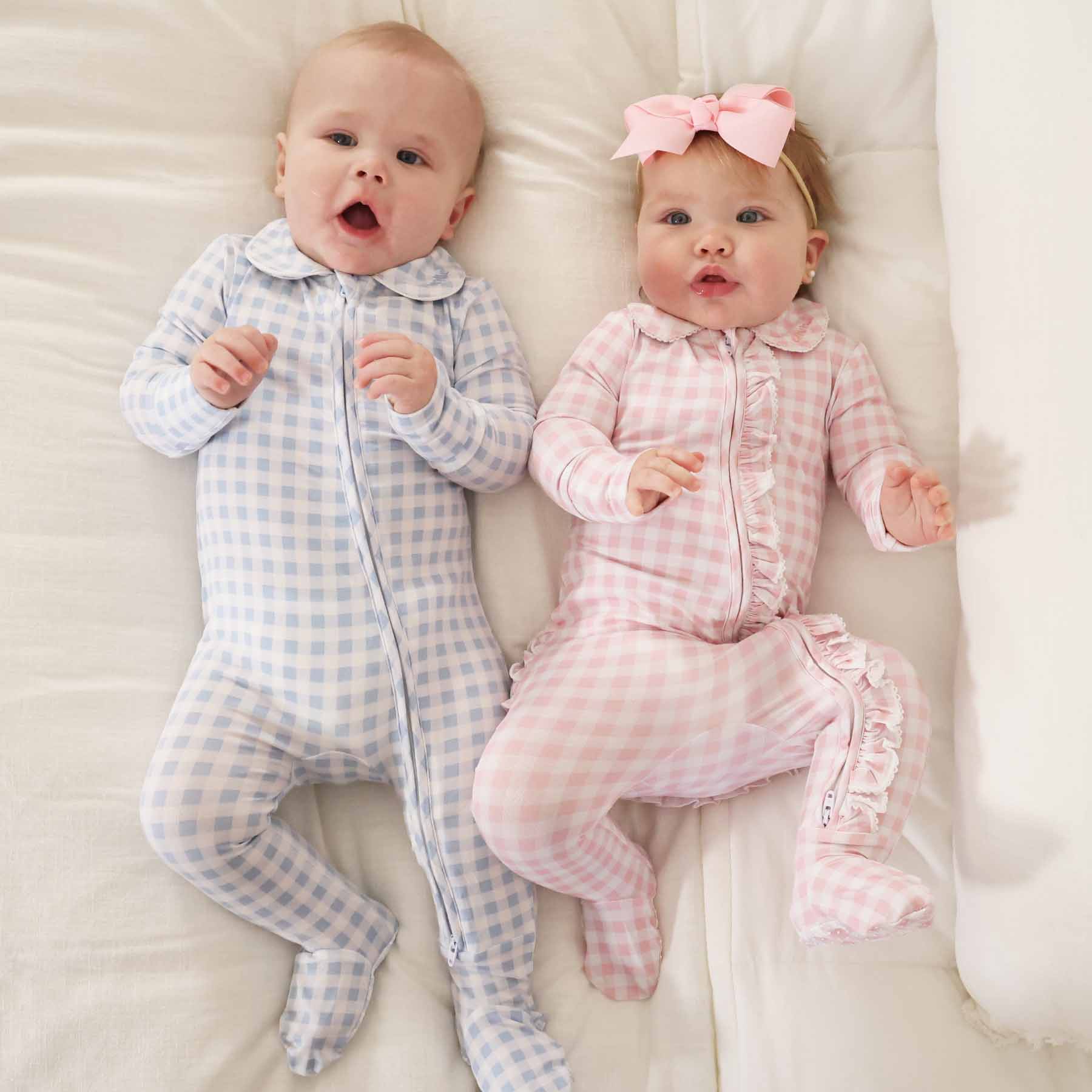  Peter Pan Collar Ruffle Zipper Footie | Rosy Gingham、mySite、layawaytickets