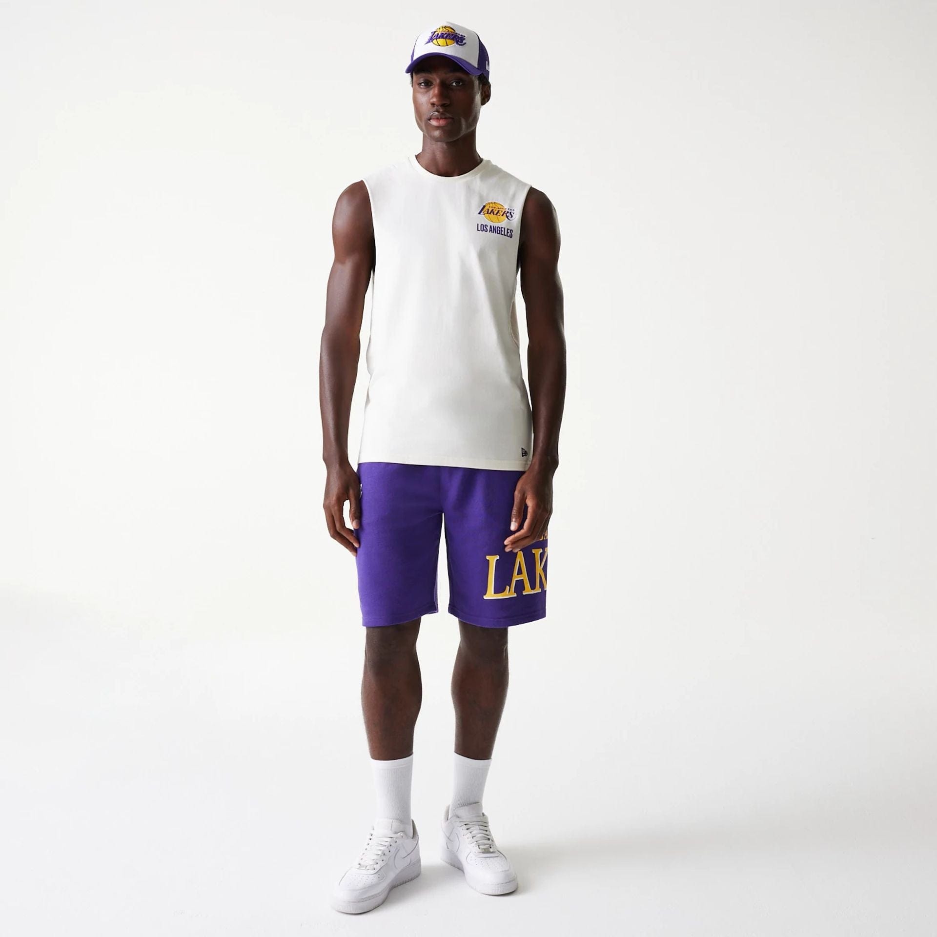 LA Lakers NBA Graphic Open White Sleeveless T-Shirt、mySite、vikingsvslions