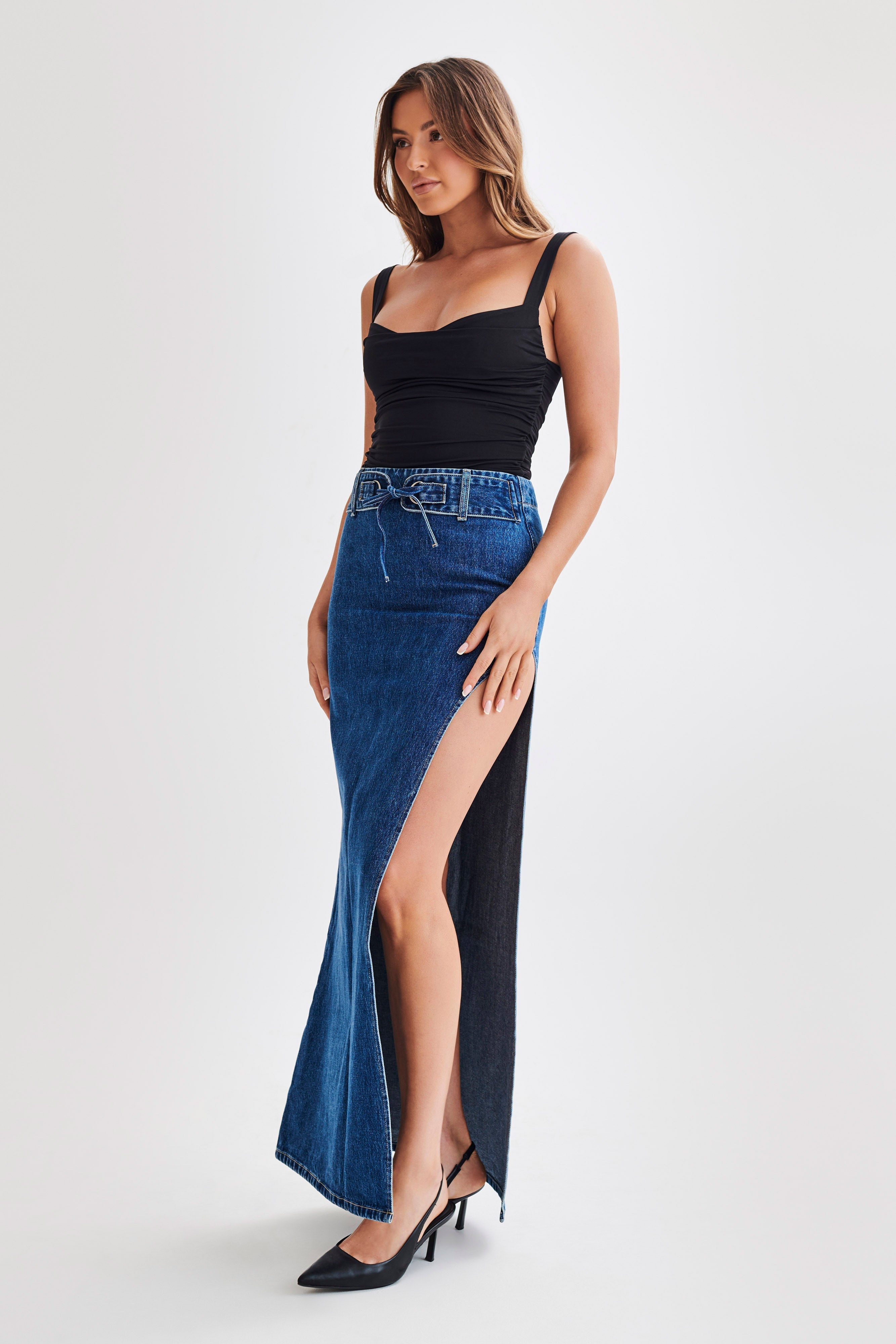 Hailey Slinky Long Line Sweetheart Top - Black、mySite、solidvoid