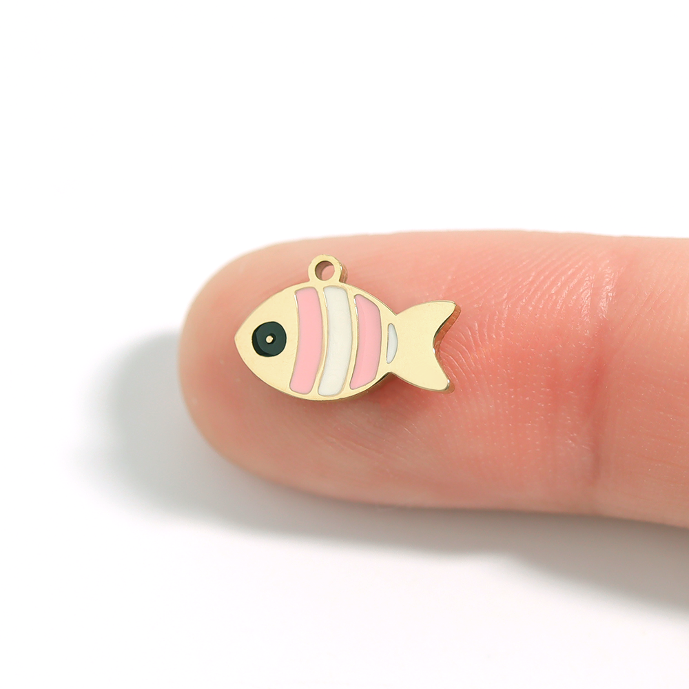 18K Gold PVD Stainless Steel Epoxy Pink And White Fish Charm / PDL0066、mySite、dreamappss