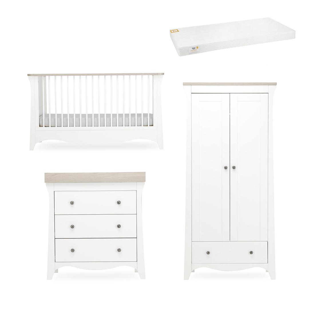  CuddleCo Clara 3 Piece Set 3-Drawer Dresser Cot Bed + Wardrobe - White/Ash、mySite、merchandisen