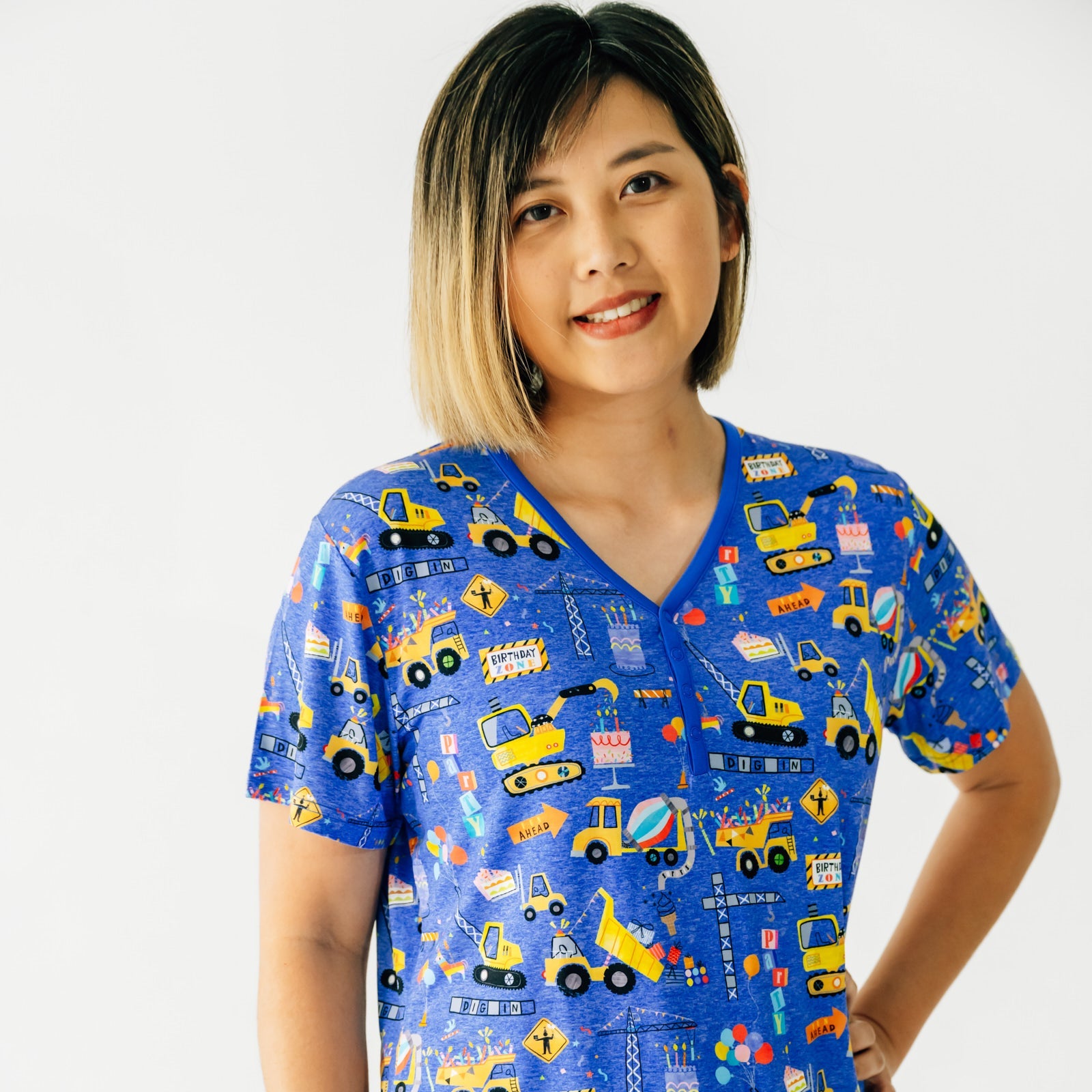 Birthday Builders Women's Short Sleeve Pajama Top、mySite、g9winljtr