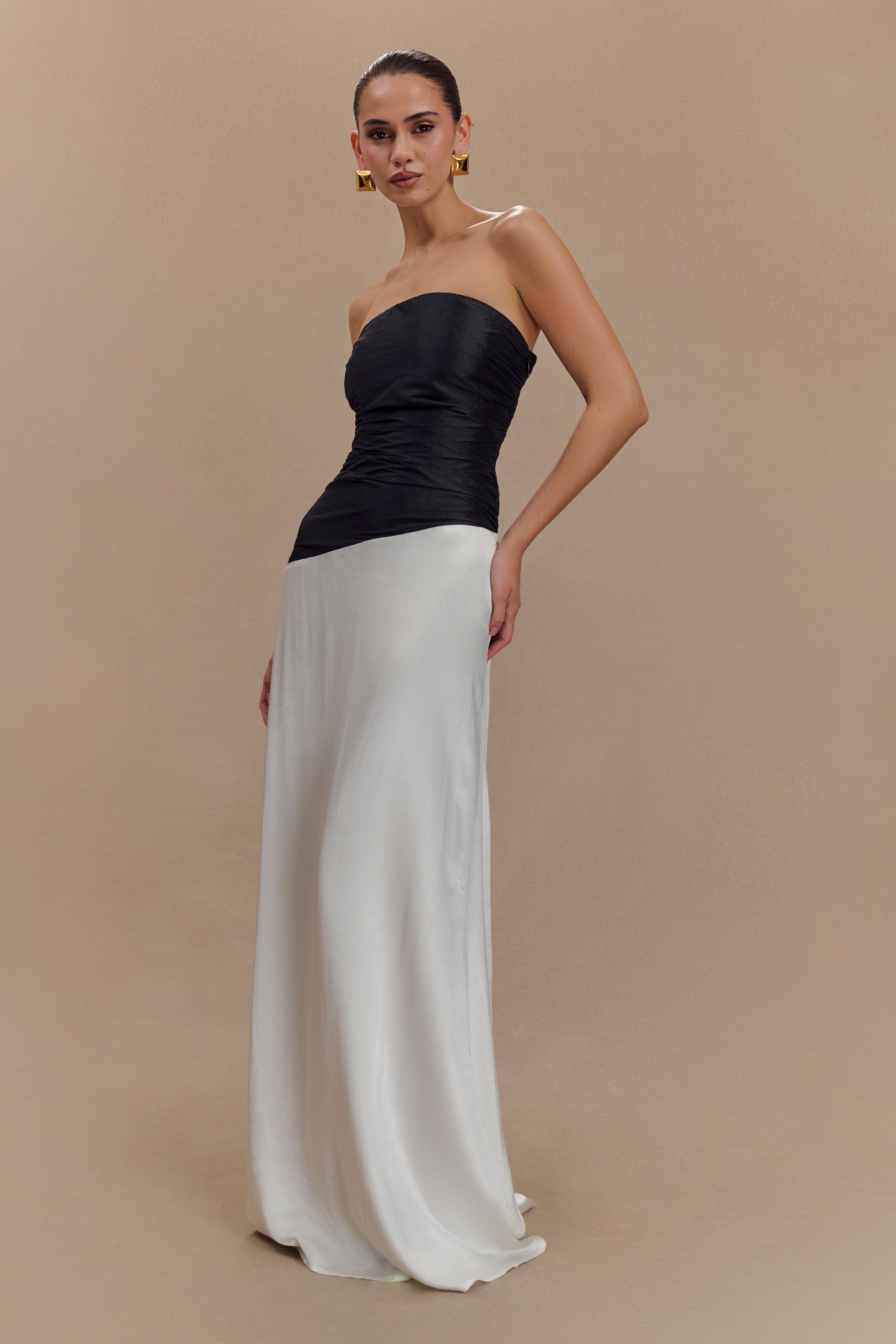 Serena Strapless Taffeta Maxi Dress - White/Black、mySite、solidvoid