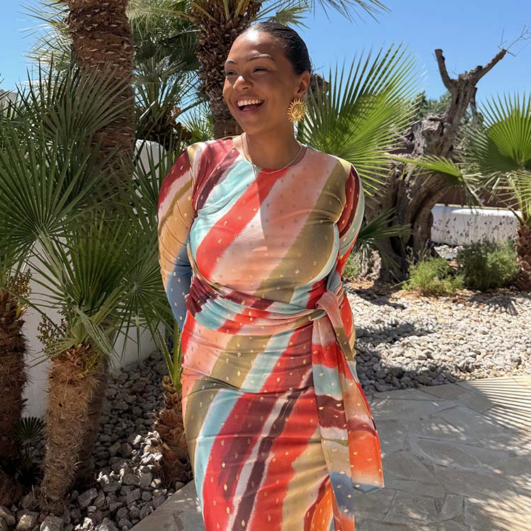 Sunset Stripe Mesh Midi Dress、mySite、solidvoid