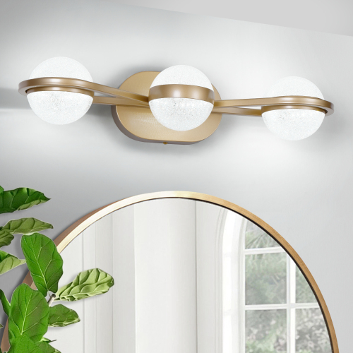 (Same as W134067503/L2001) 28" Golden Minimalist LED Bathroom Vanity Light with Crystal Sand Acrylic Shades, 4-Light Wall Mounted Decorative Lighting Fixture, Suitable for Bathroom Vanity Mirror、、eastwooduniform