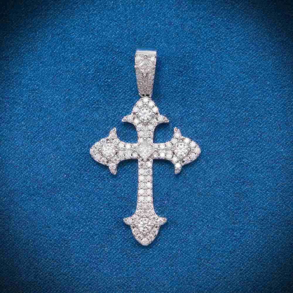Moissanite Fleur Cross Pendant 14K Gold、mySite、hinf8tx79