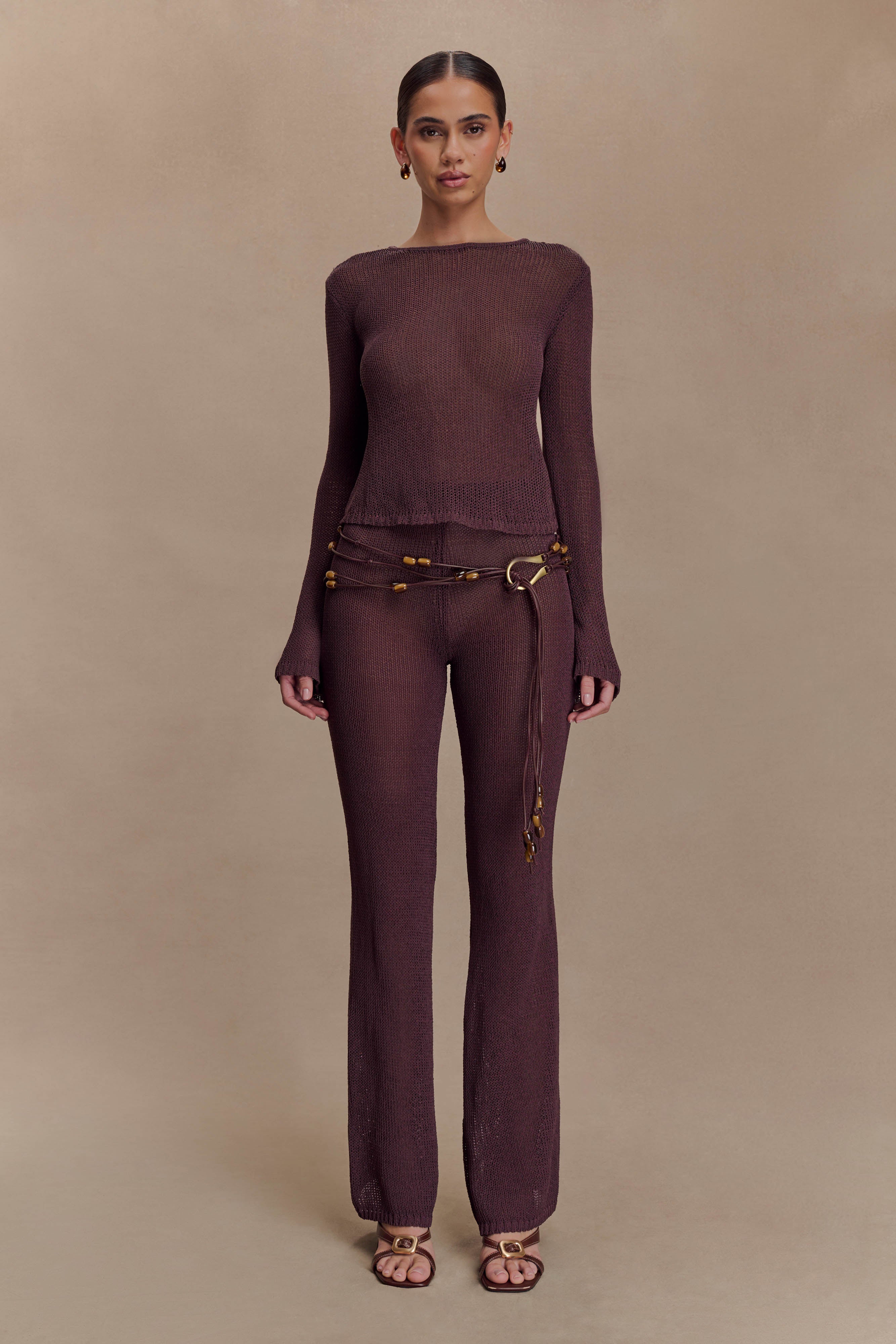 Enid Faux Leather Beaded Belt - Chocolate、mySite、solidvoid