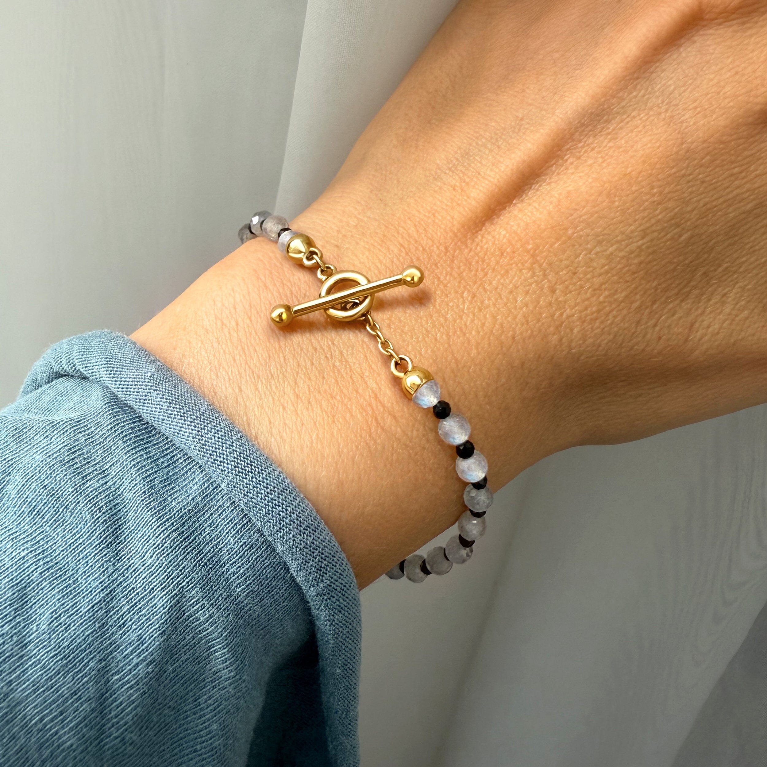 Labradorite Black Spinel T-Lock Beads Bracelet - Power Shield、mySite、hinf8tx79