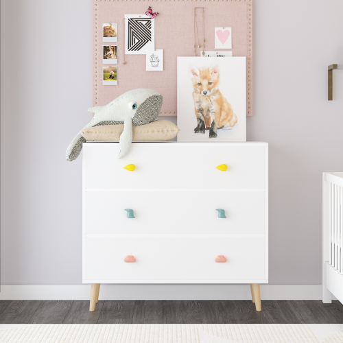 Kids 3 Drawer Dresser, Baby Nightstand for Bedroom, Storage Cabinet for Toddler Child for Living Room, Toddler Room, Nursery, Closet, Apartment (White)、、casual