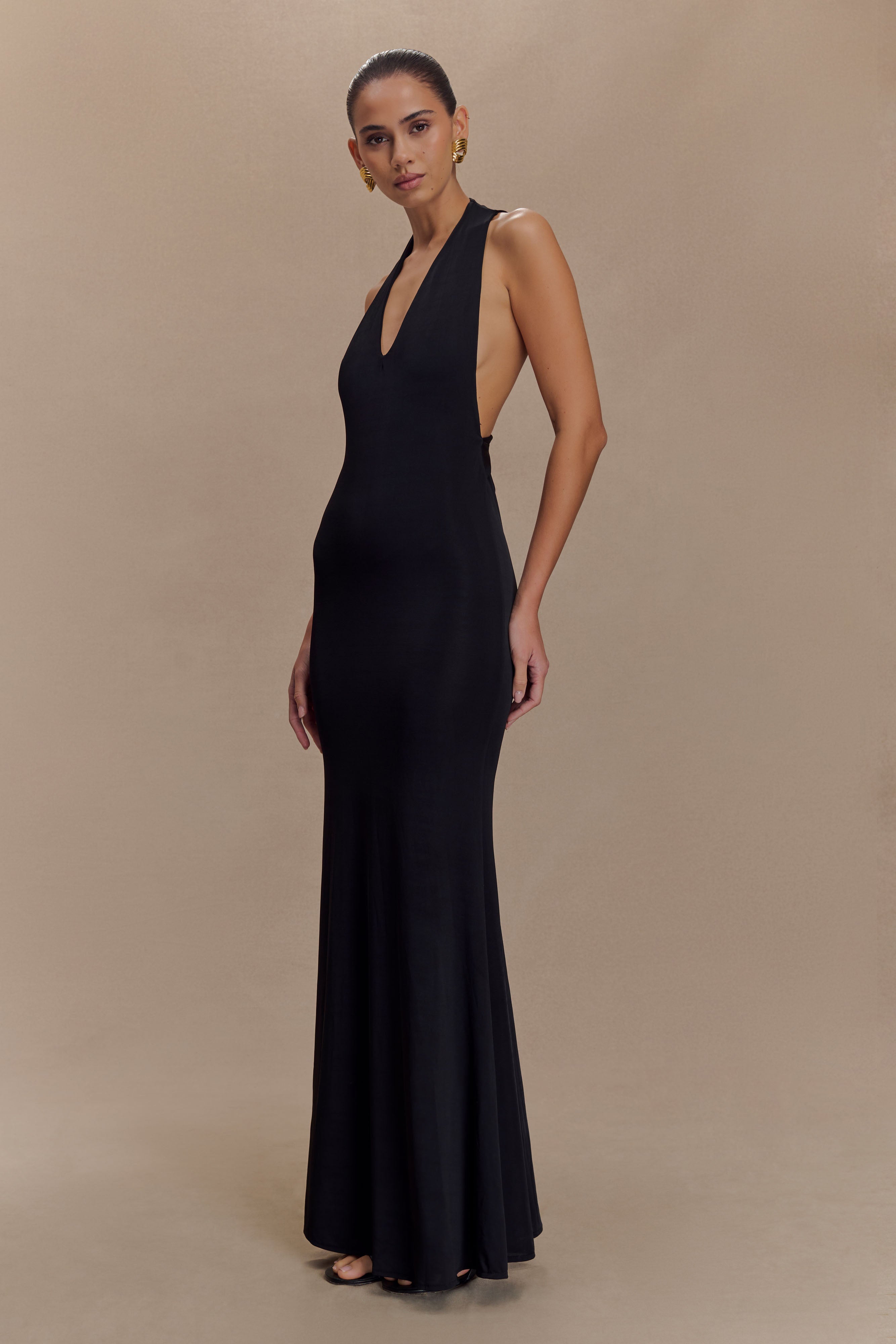 Elke Slinky V Neck Maxi Dress - Black、mySite、solidvoid