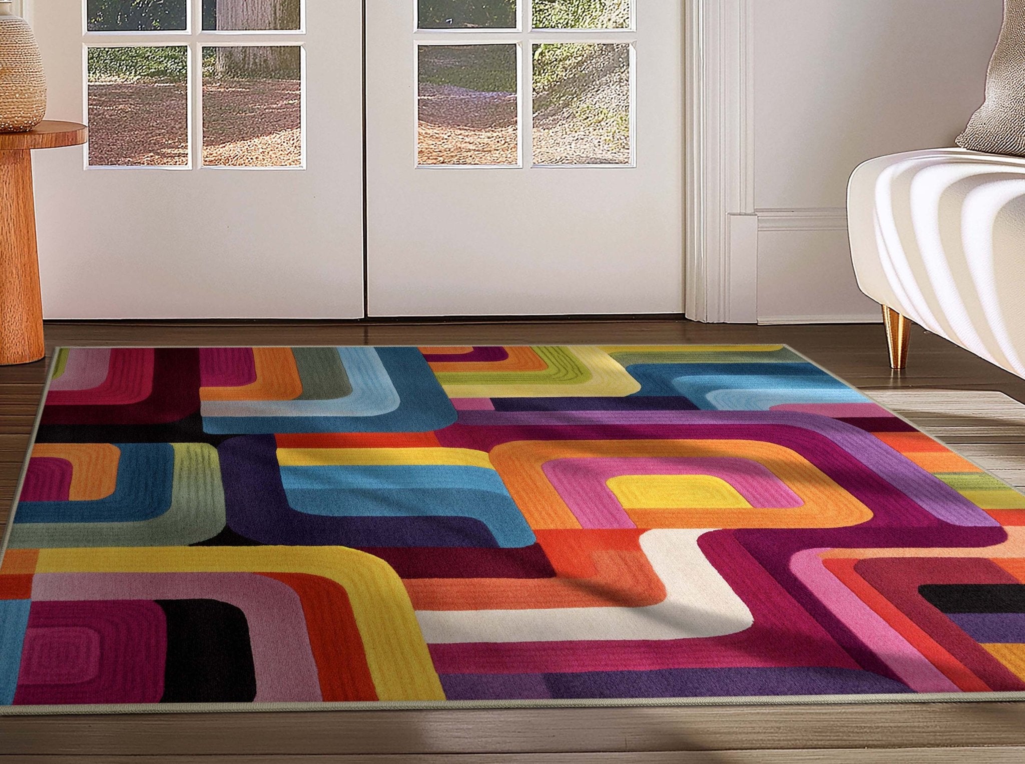 Apollo Strokes Colorful Waves Abstract Vibrant Stain-Resistant Rug - Easy to Clean、mySite、gigharbornorthrealestate