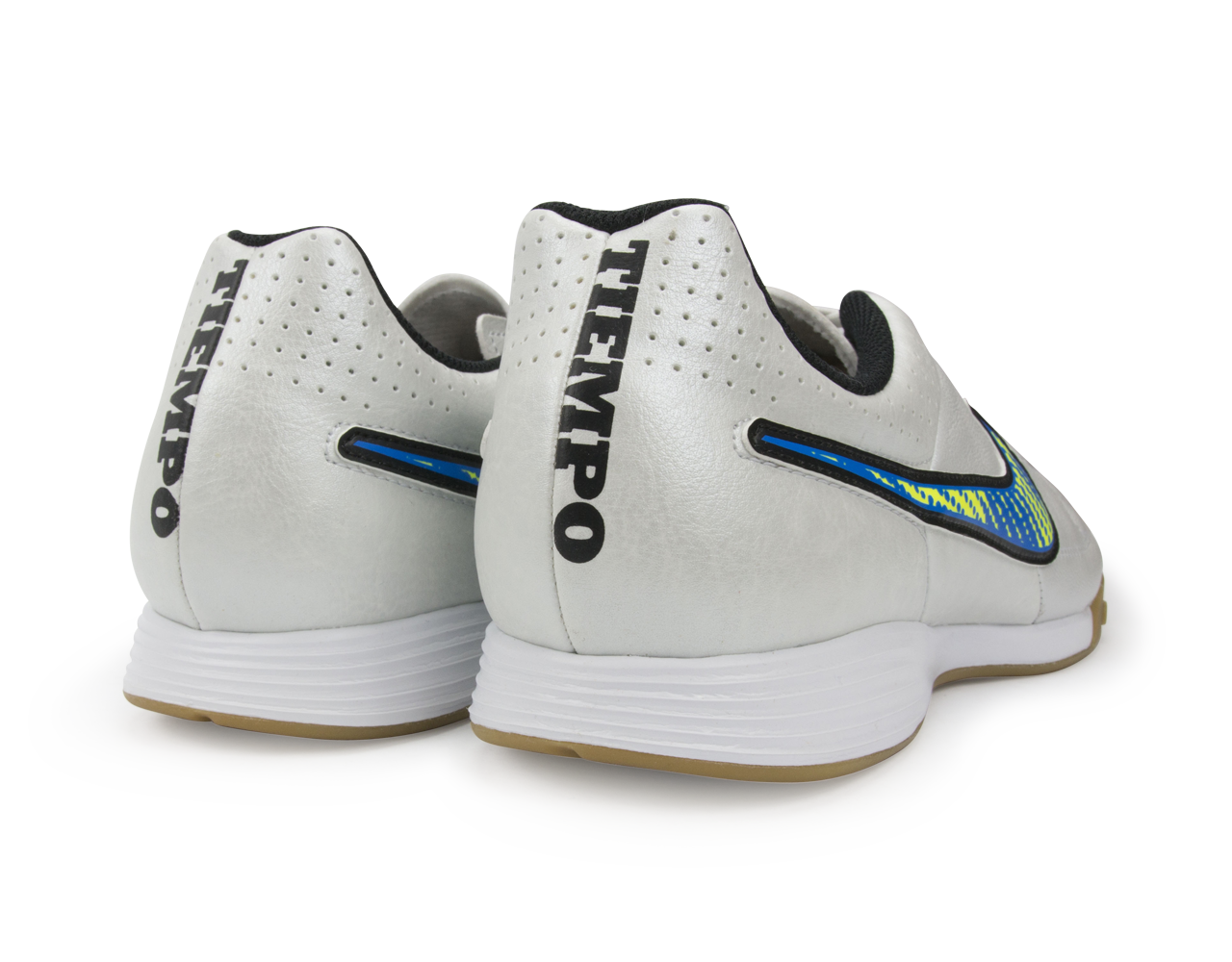 Nike Men's Tiempo Genio Leather Indoor Soccer Shoes White/Volt/Soar/Black、mySite、noshort