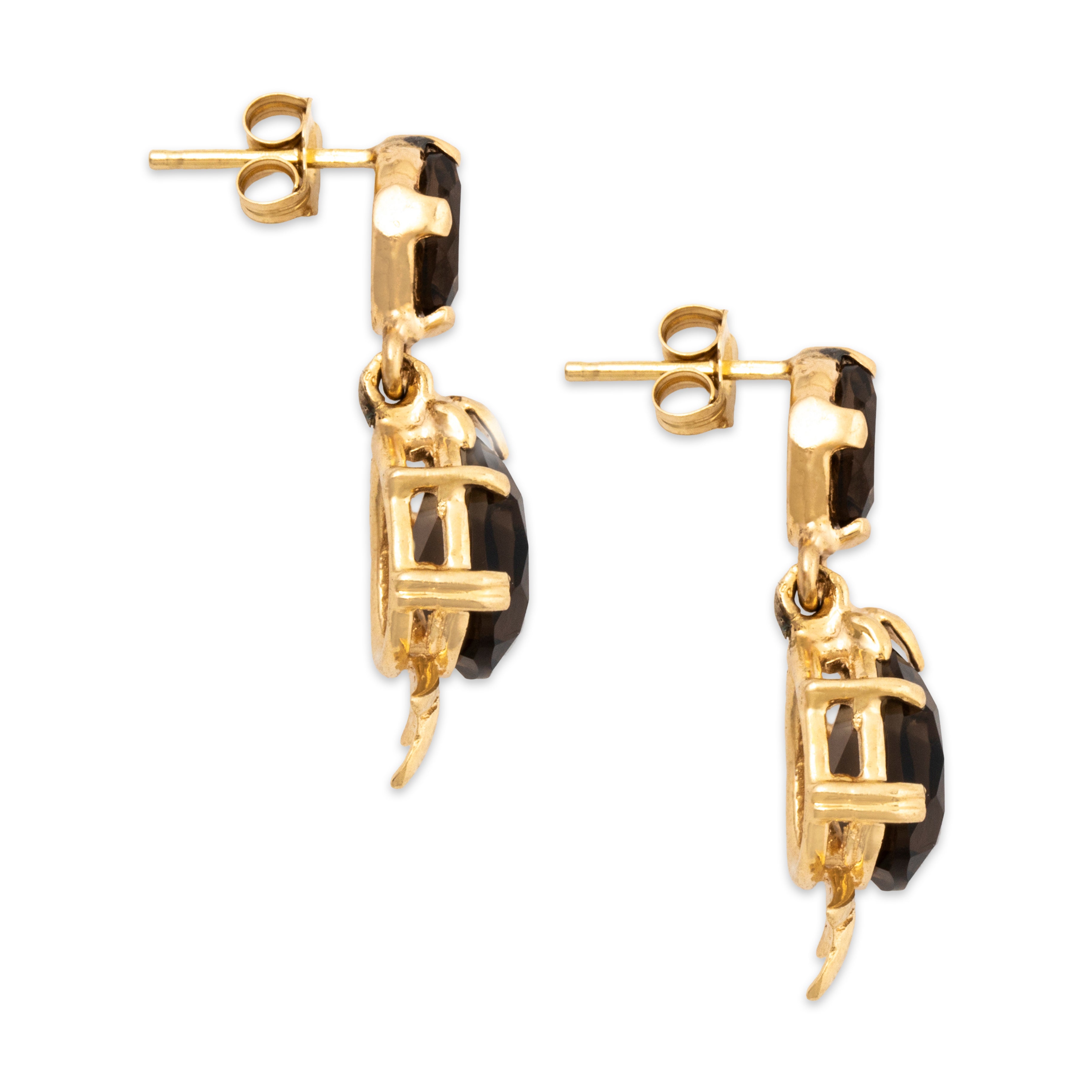 Vintage 14k Yellow Gold 4.38cttw Smoky Quartz Dangling Teardrop Earrings、mySite、hinf8tx79