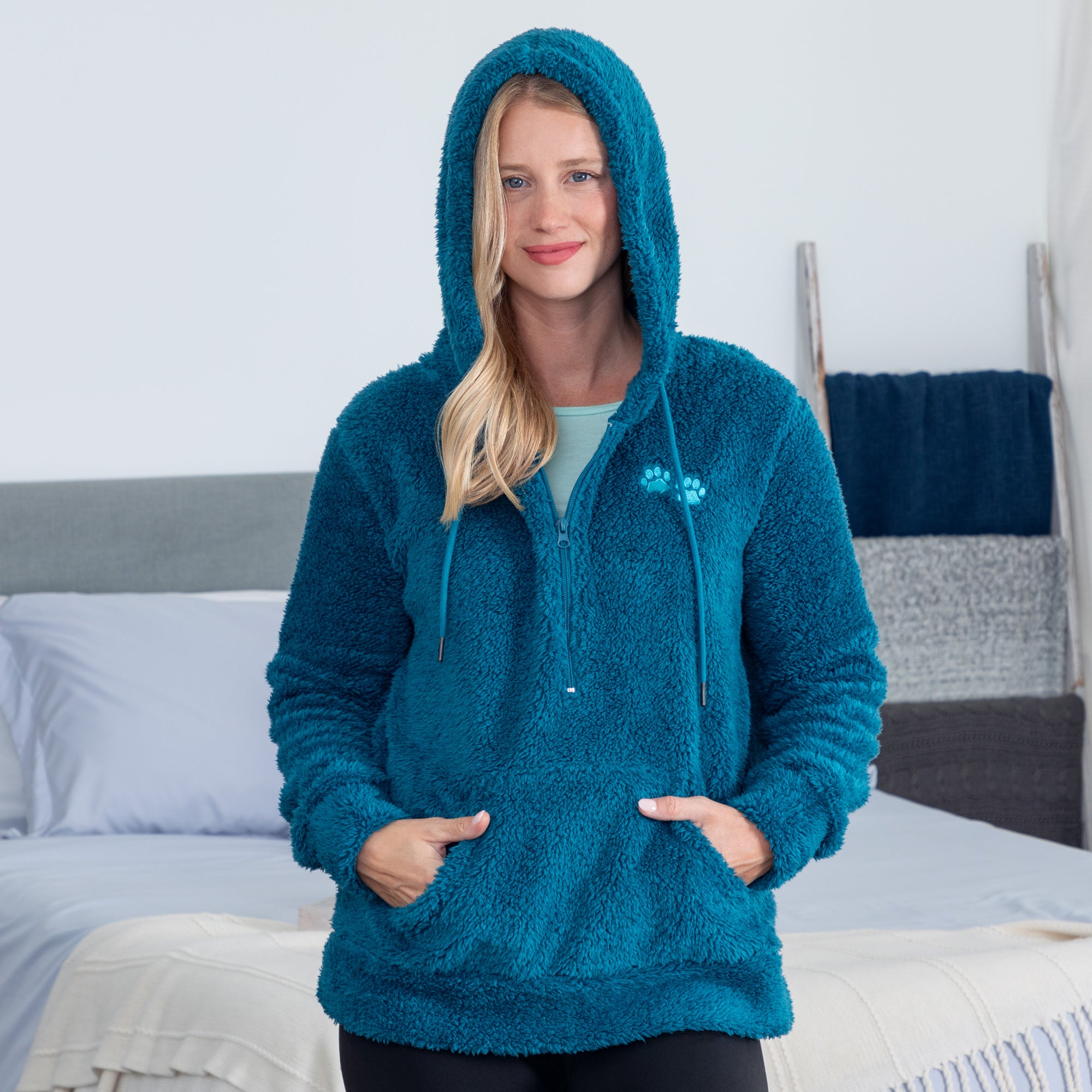 Purple Paws Plush Sherpa Fleece Quarter Zip Hoodie、mySite、camillekostekn