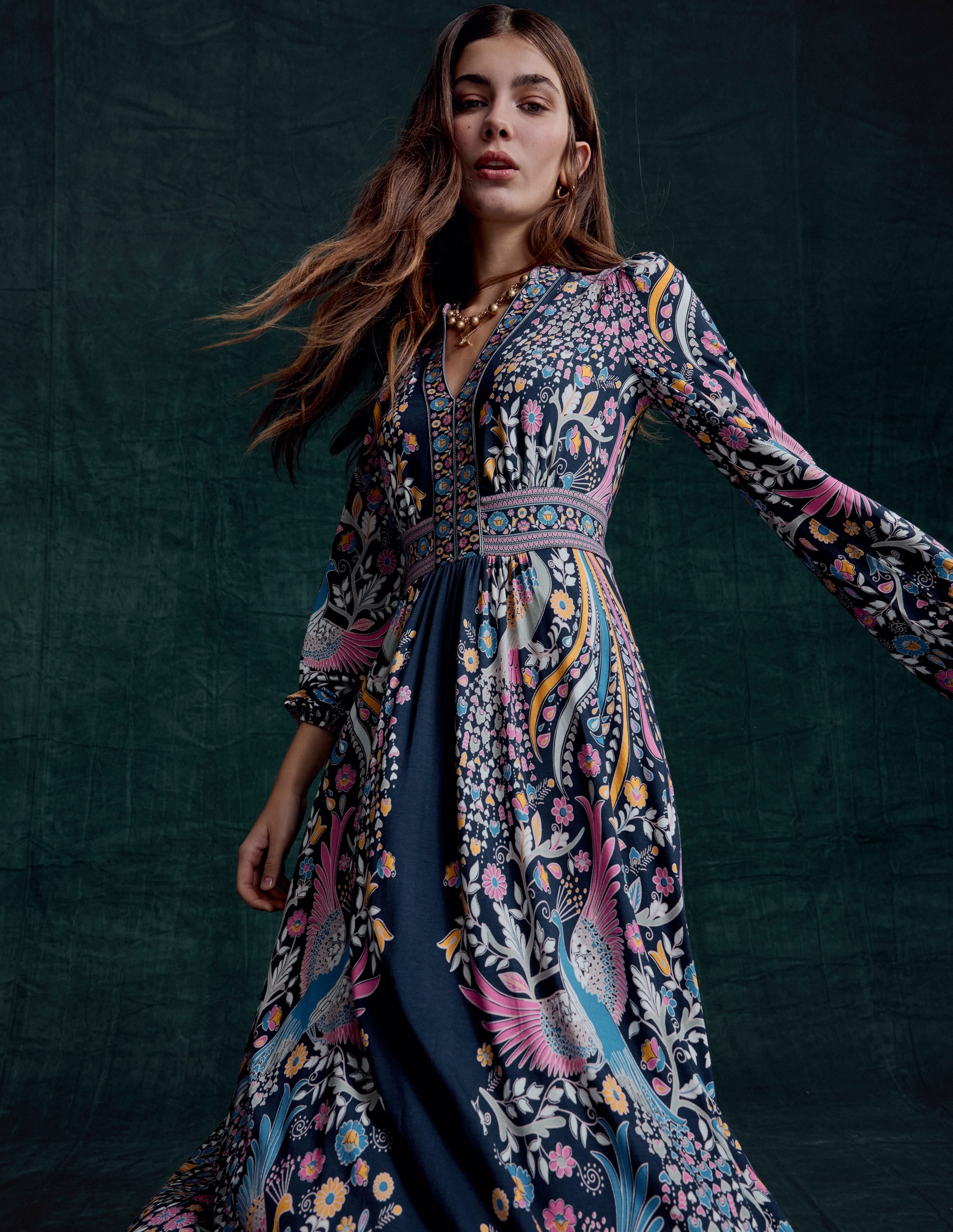  Lily Long Sleeve Midi Dress-French Navy,Enchanting Peacock、mySite、ashleygrahame