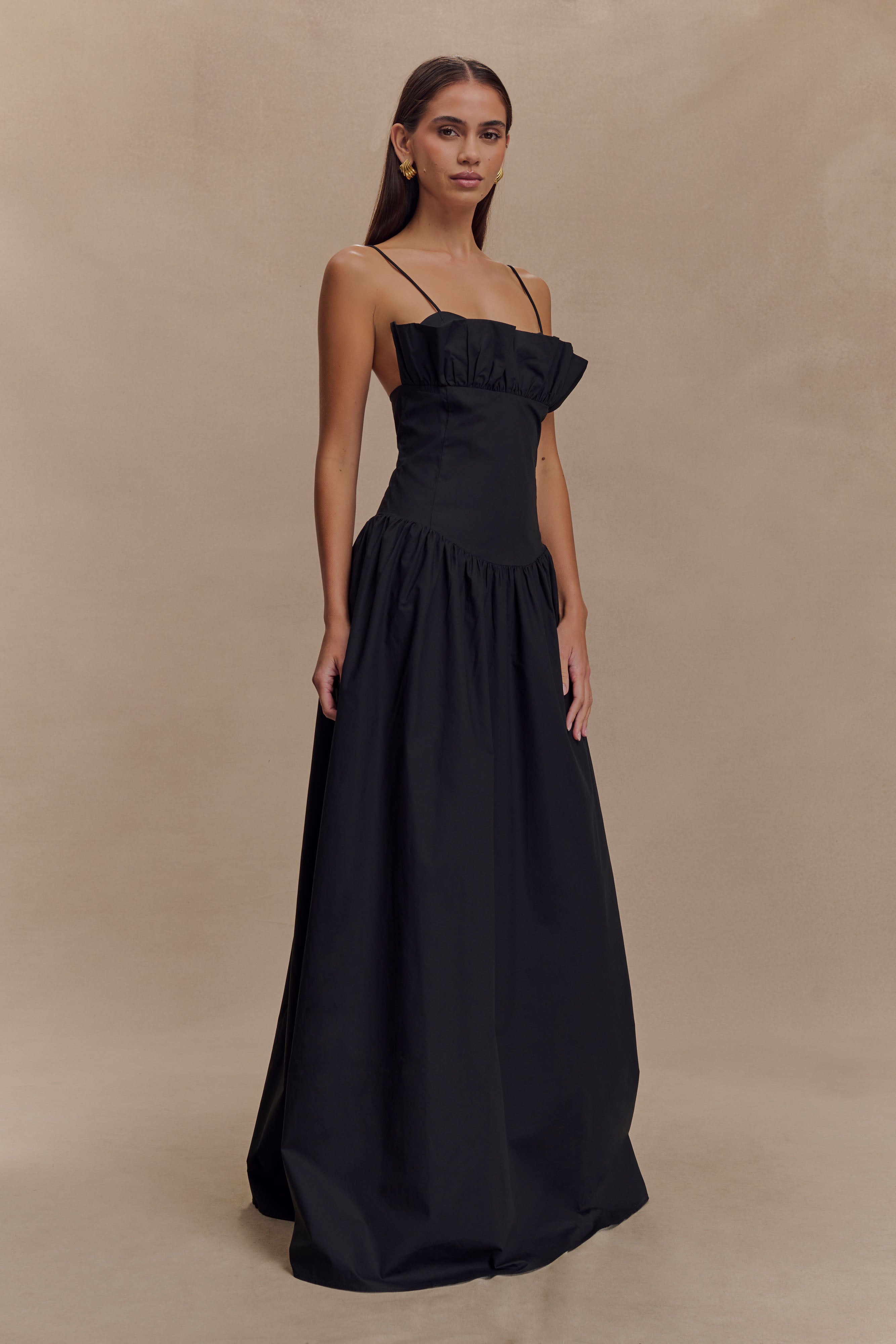 Janis Cotton Frill Maxi Dress - Black、mySite、solidvoid