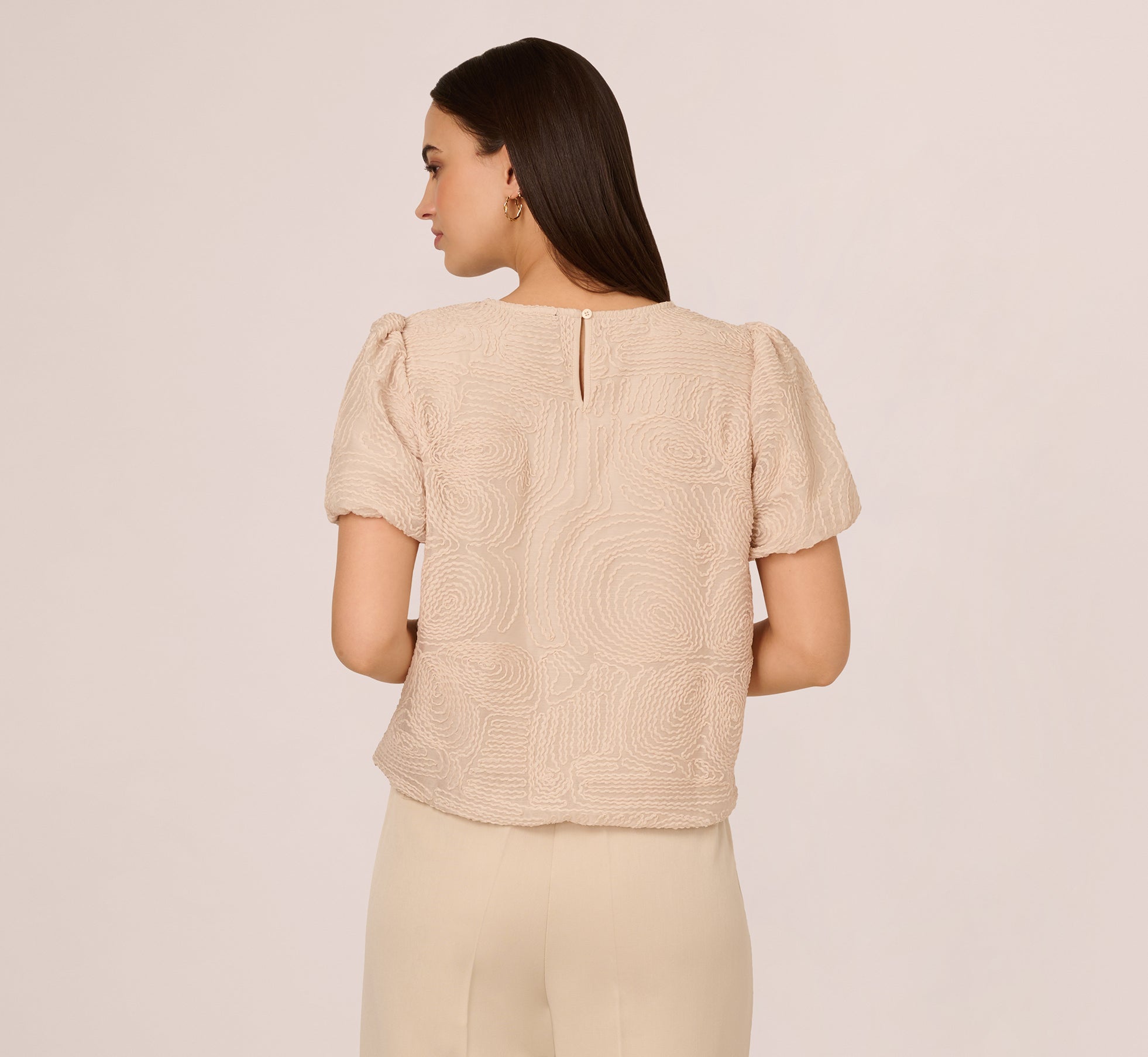 Short Sleeve Embroidered Bubble Top In Light Apricot、mySite、solidvoid