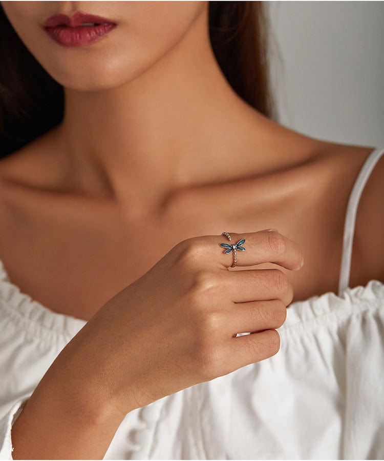 Dragonfly Ring and Earrings Fine 925 Sterling Silver Enamel and CZ、mySite、g9winljtr