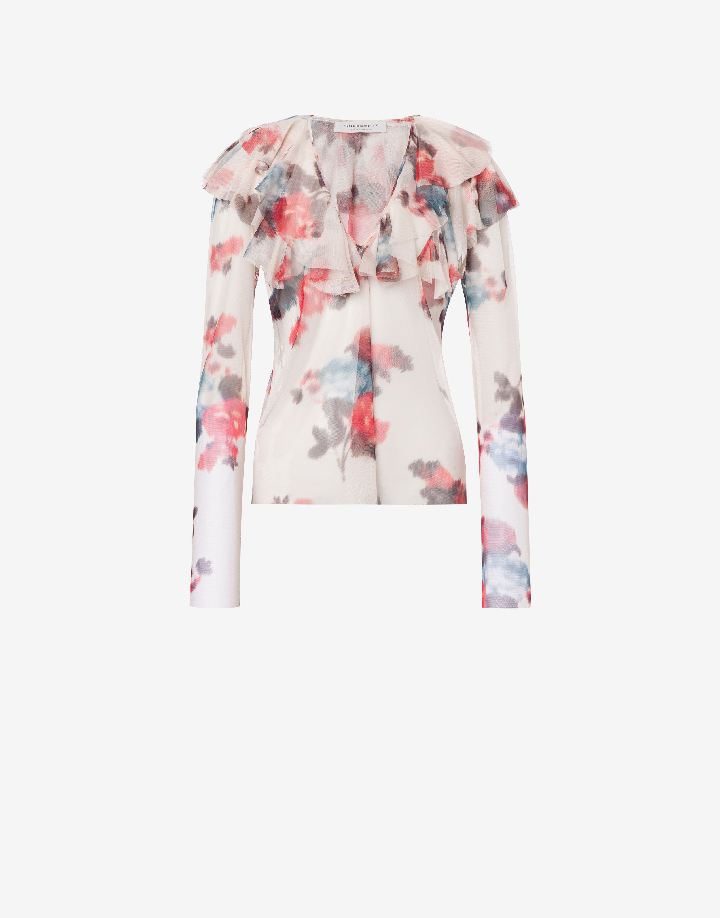 Blusa in tulle con stampa fiori、mySite、aoinhome