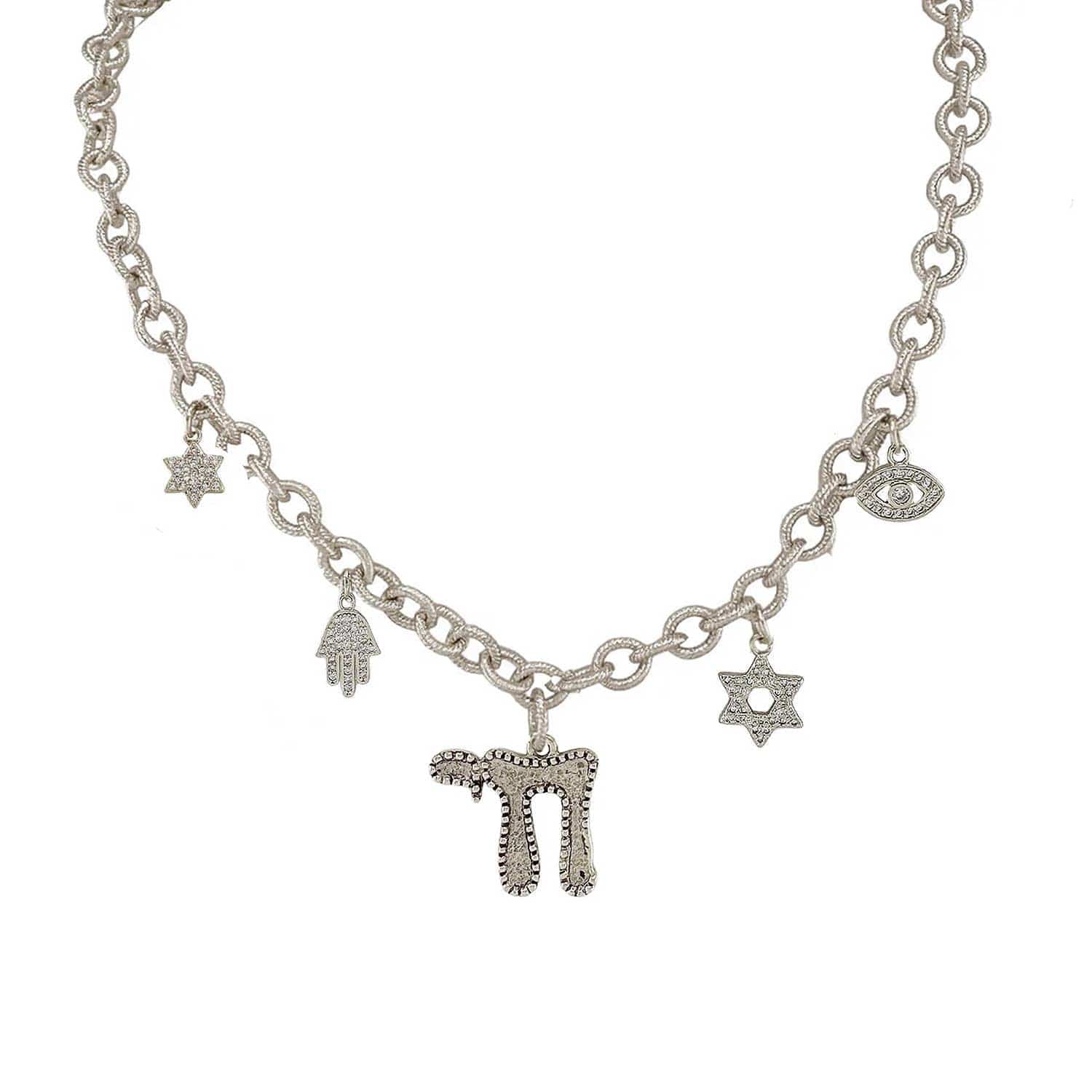 Debbie Jewish Chai Charm Necklace - Silver、mySite、topwebapps