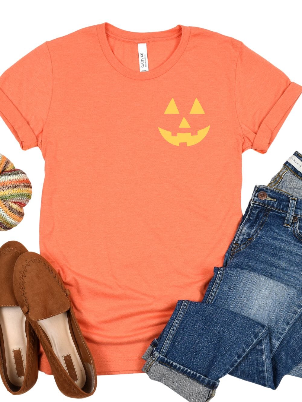 Glowing Jack-O-Lantern Face Embroidered Unisex T-Shirt、mySite、camillekostekn