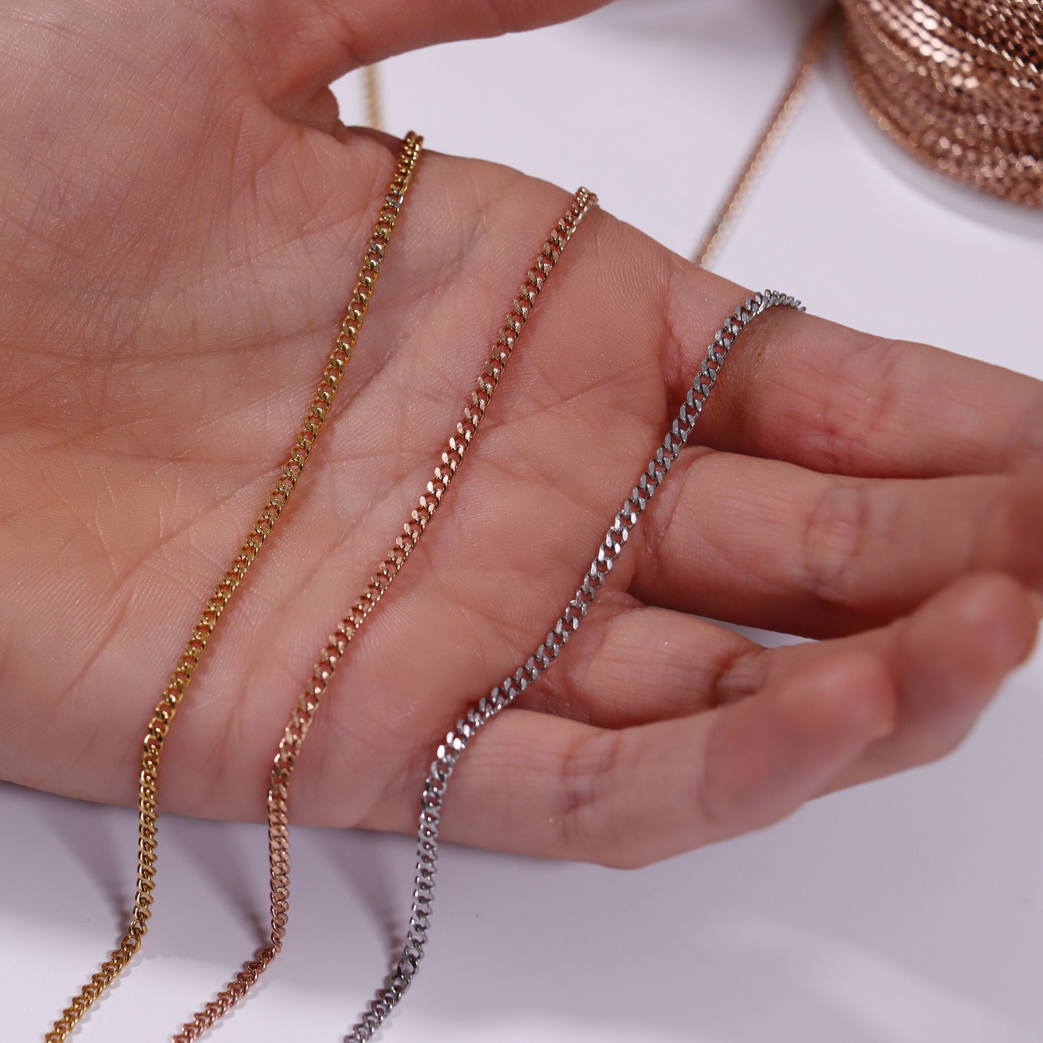 2.5mm 18K Gold PVD Stainless Steel Diamond Cut Curb Permanent Jewelry Chain By The Foot / SPL1005、mySite、dreamappss