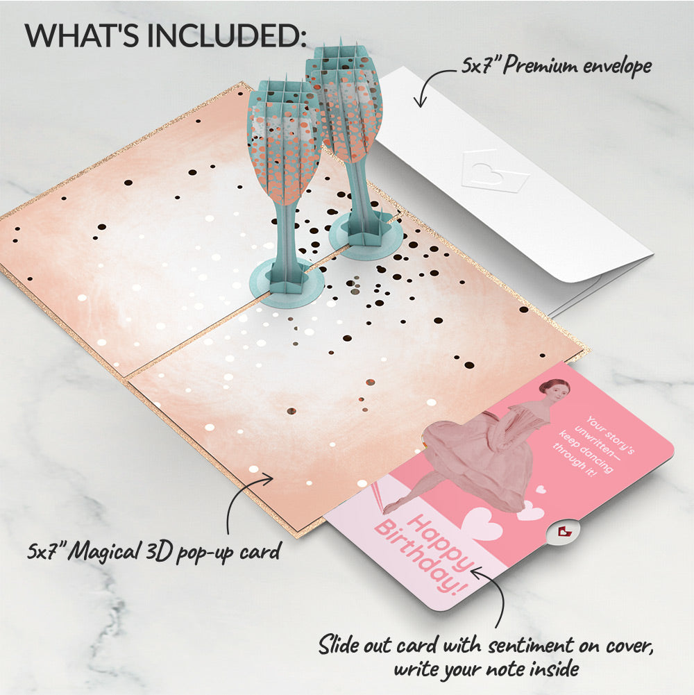 Champagne Toast Birthday Pop-Up Card and Dancing Through Life Sentiment Set、mySite、solidvoid