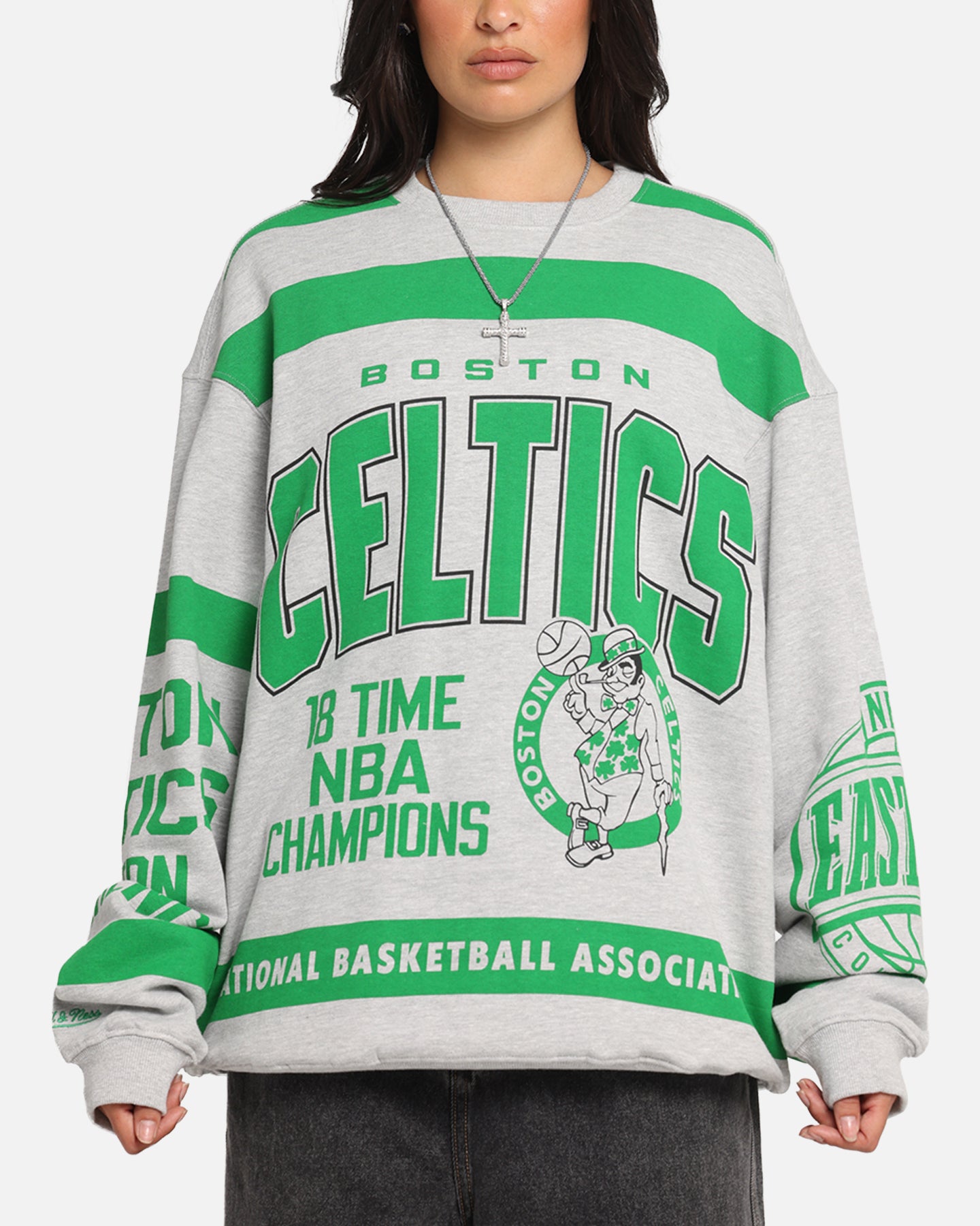 Mitchell & Ness Boston Celtics Letterform Crewneck Grey Marle/Official Team Color、mySite、zt4zffjzw