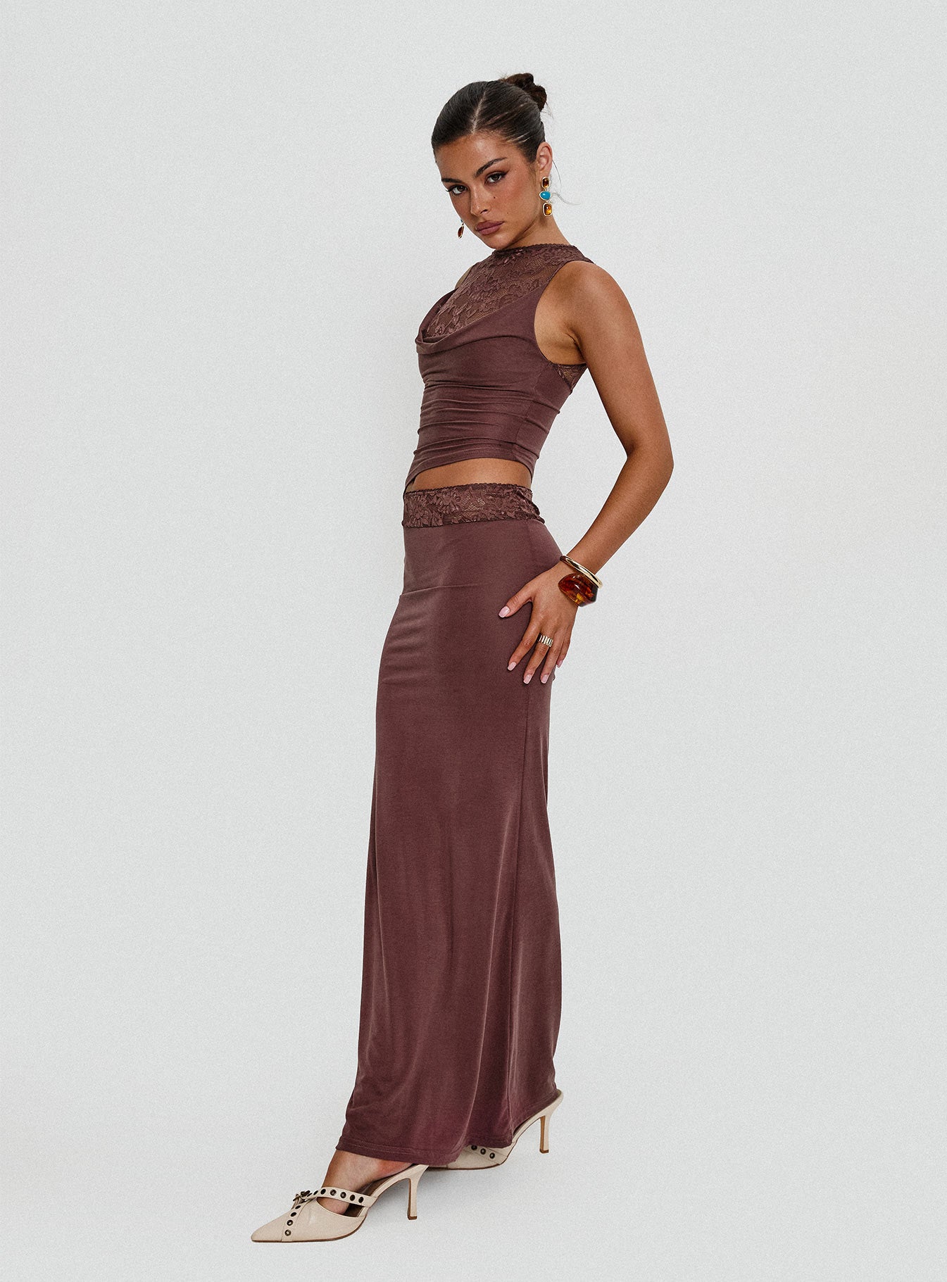 Vesperine Lace Maxi Dress Cocoa Brown、mySite、solidvoid