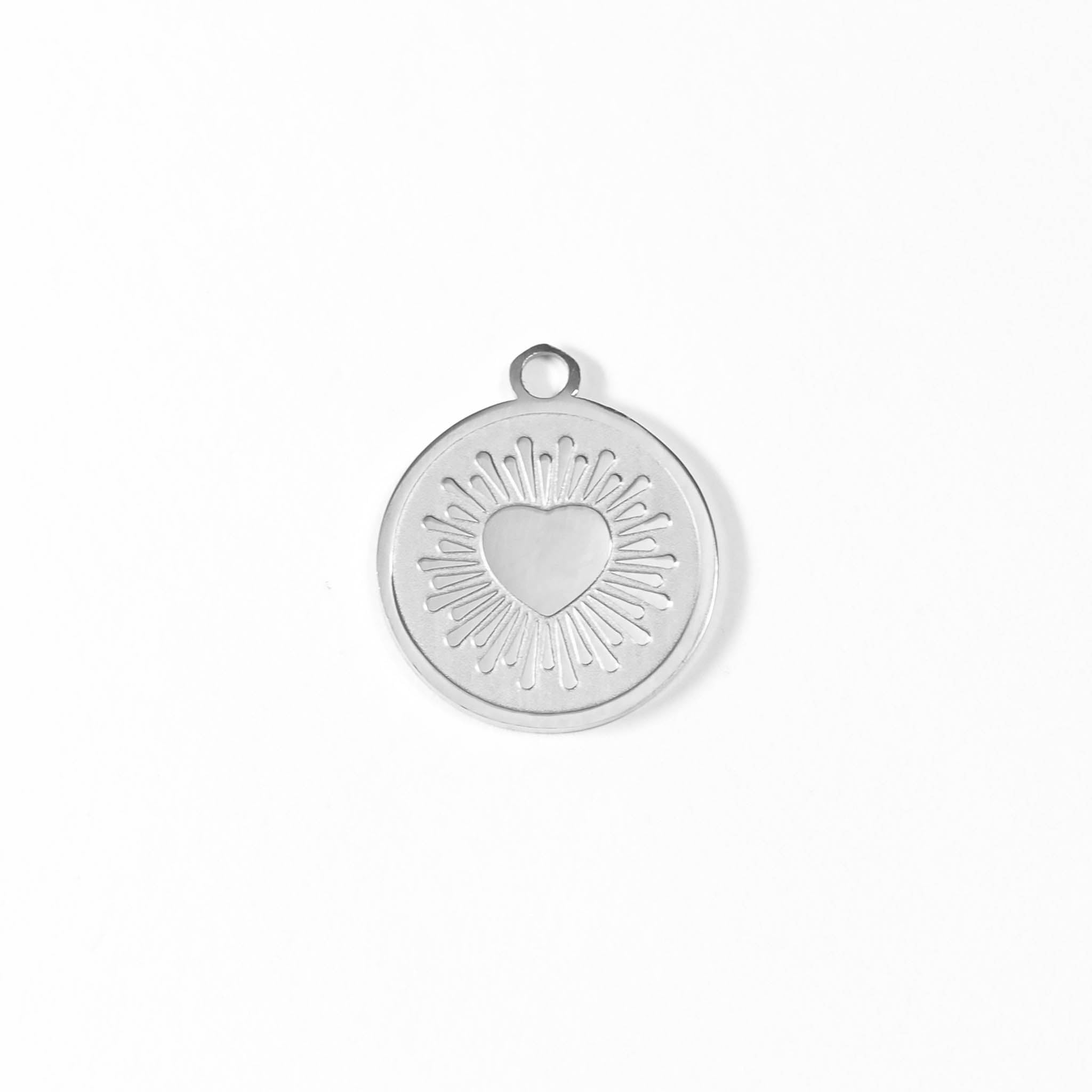 18K Gold PVD Stainless Steel Circle Heart Sun Ray Charm / PDL0065、mySite、dreamappss