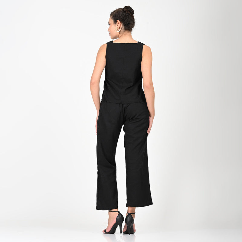 Tencel Solid Co Ord Set For Women | Top & Trouser | Black、mySite、camillekostekn
