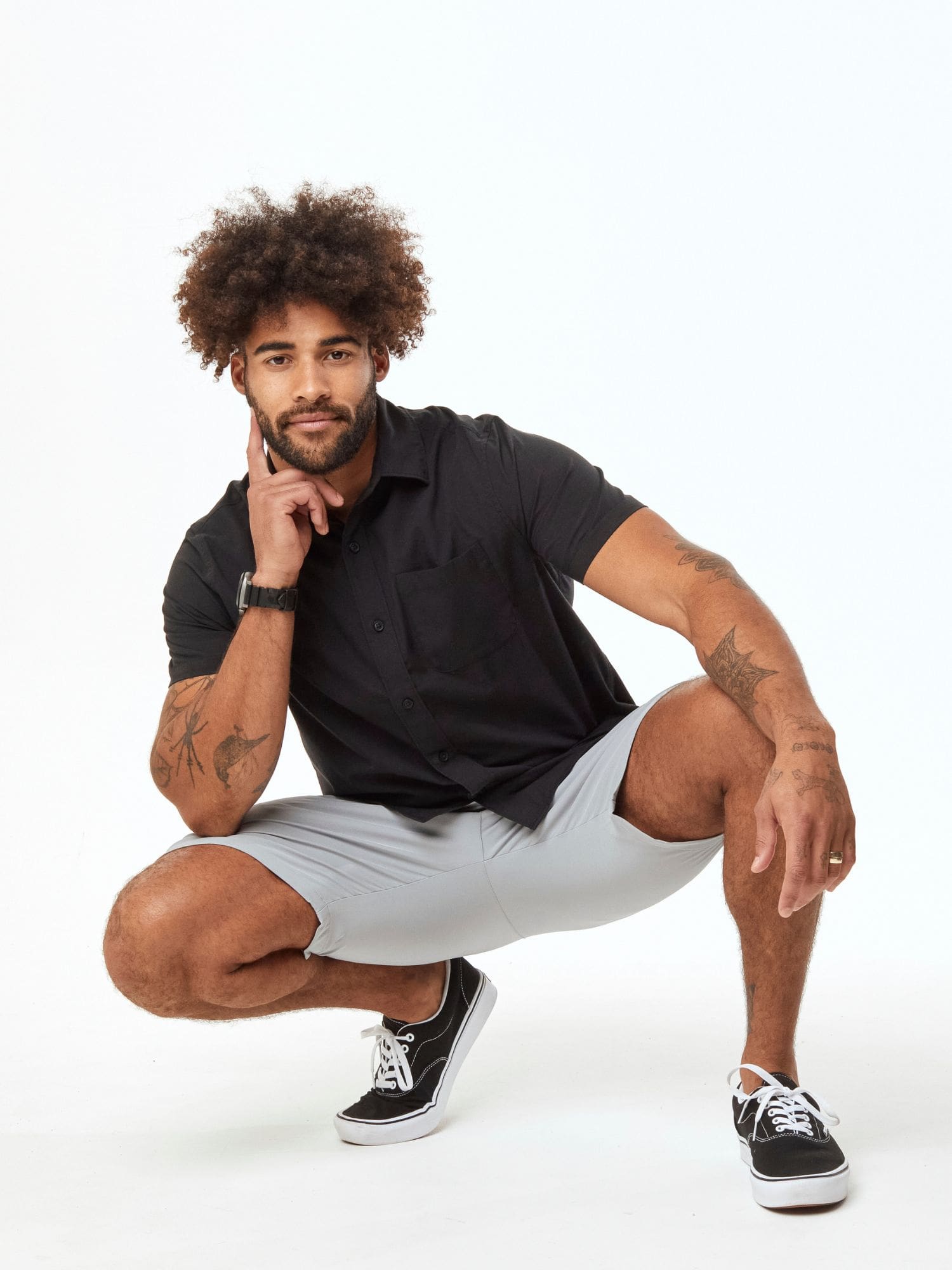  Black Short Sleeve Stretch Button Up、mySite、ghnorth