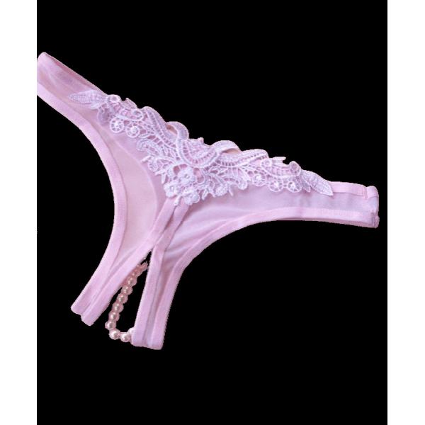 Pearls Embroidered | Pink l Thong l Crouch less l Ice Silk、mySite、bottomscart