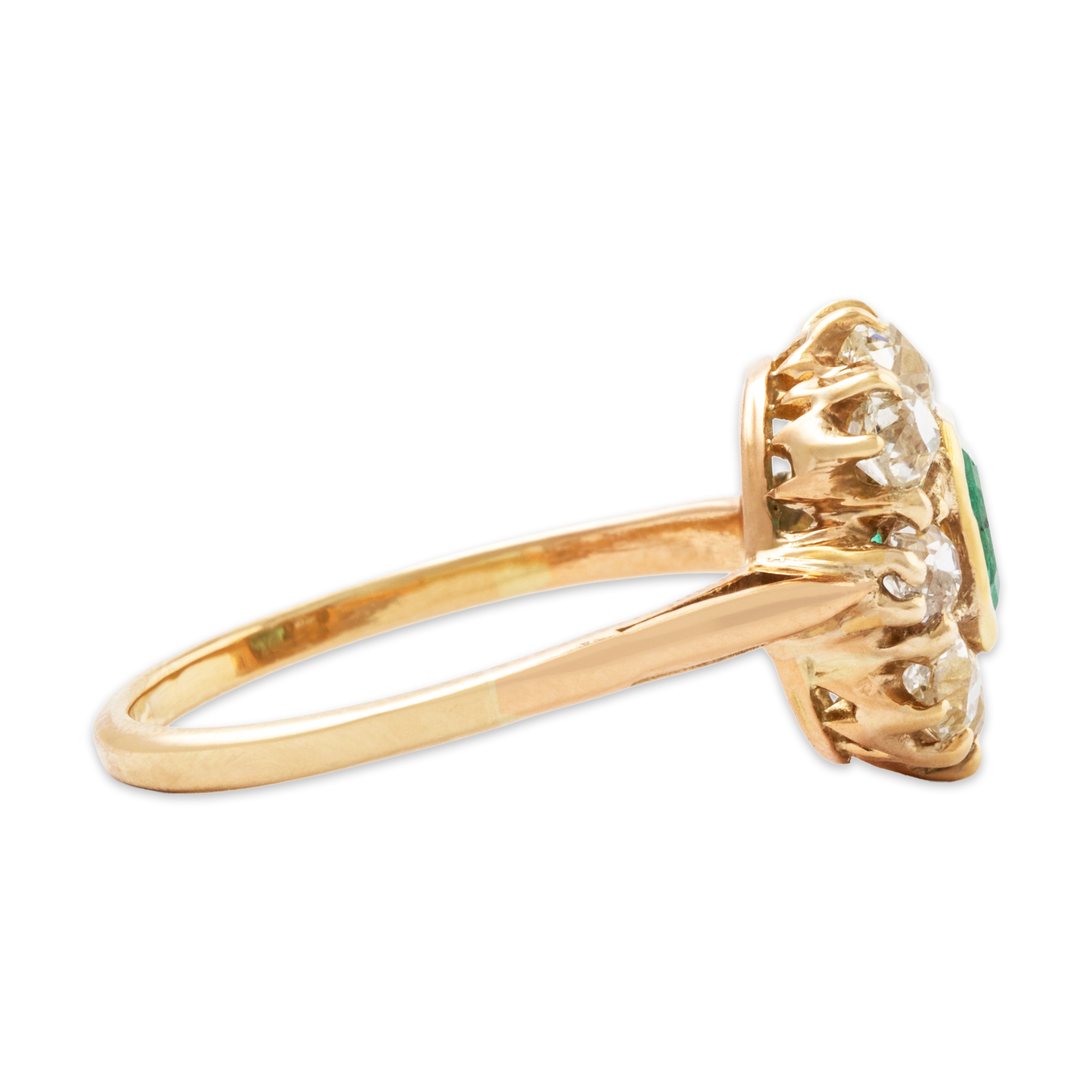 Antique 14k Yellow Gold 1.38cttw Old Mine Diamond Emerald Dazzling Halo Ring、mySite、hinf8tx79