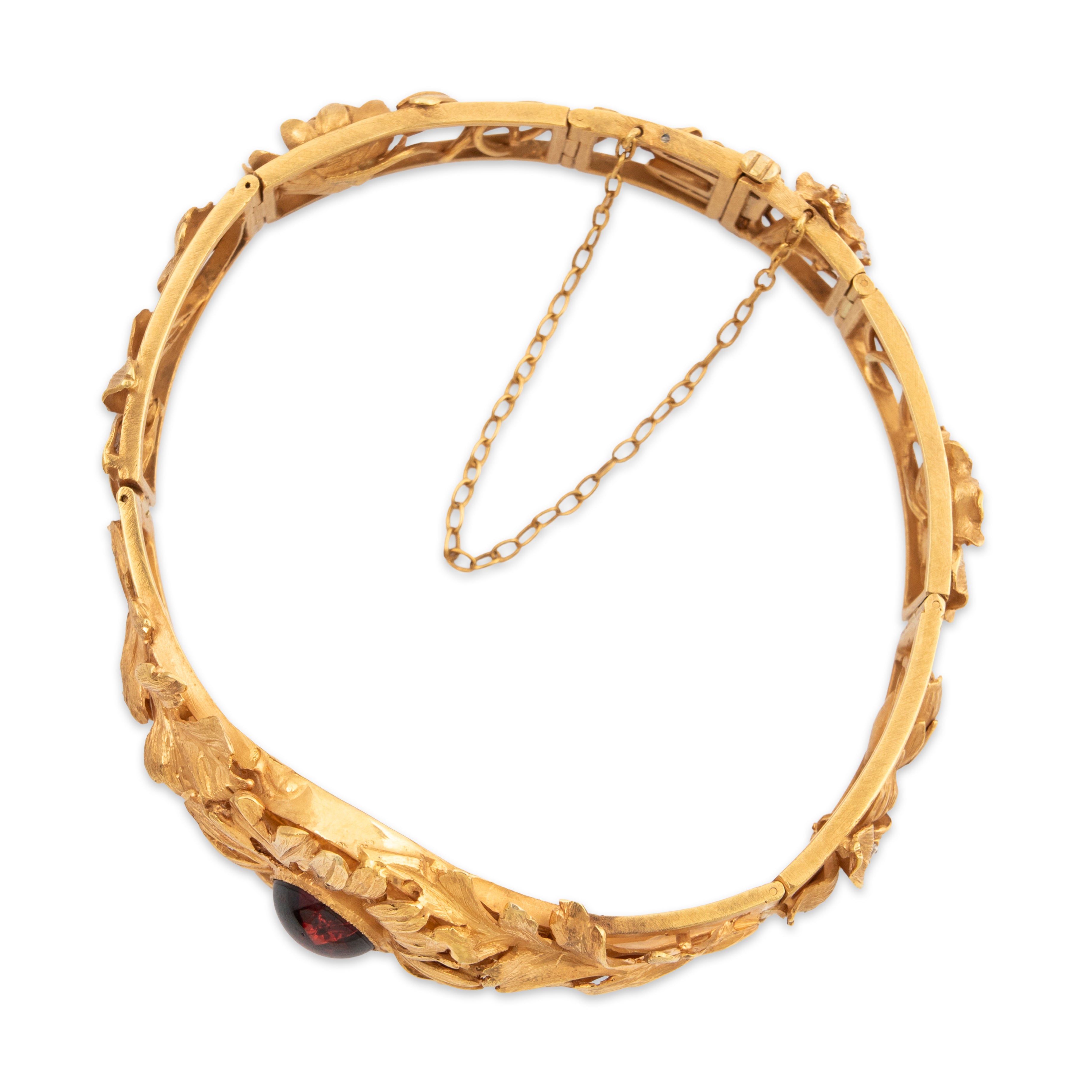 Antique Rare 18k Yellow Gold 2.61ct Garnet Diamond Handcrafted Bracelet 6.25、mySite、hinf8tx79