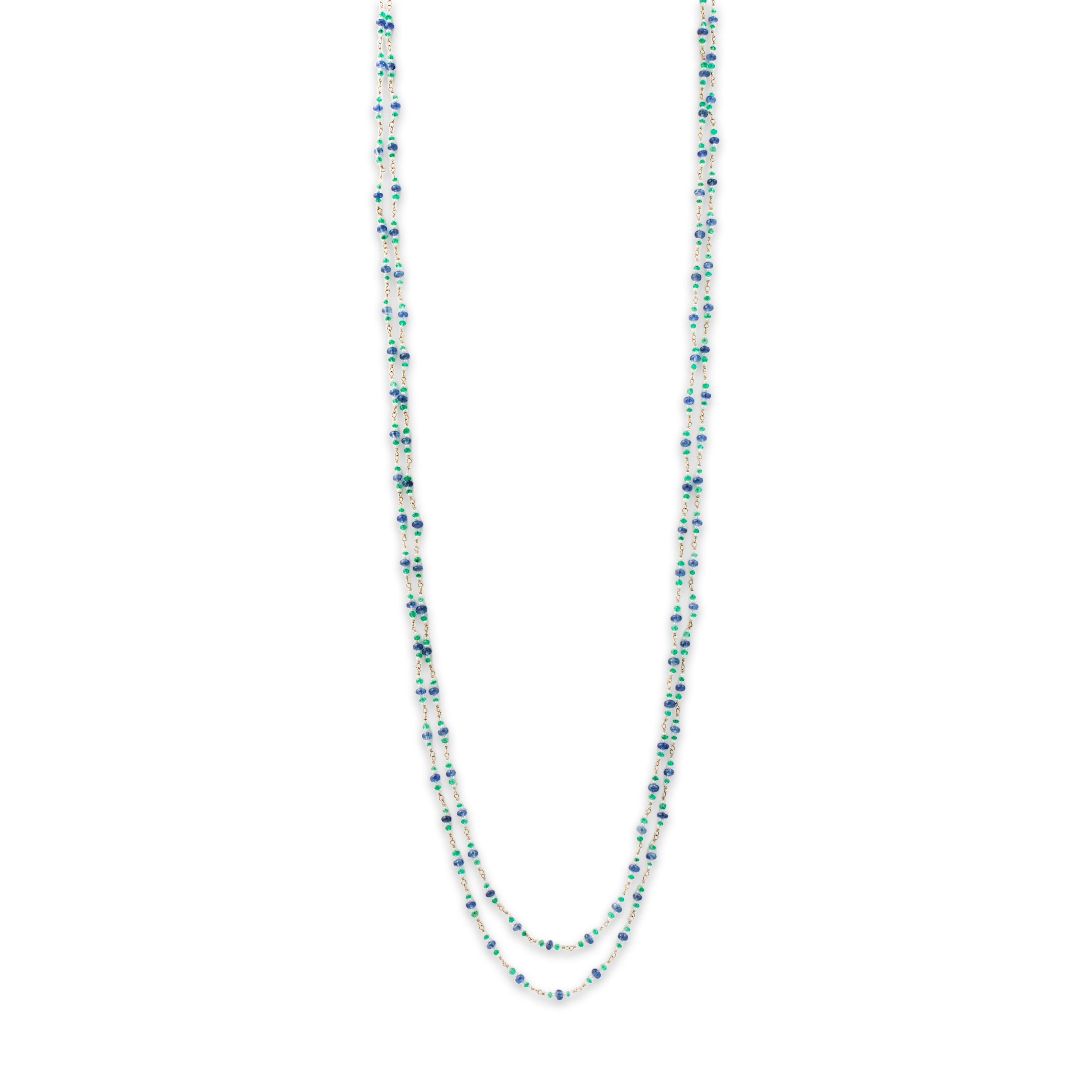 Vintage 14k Yellow Gold Blue Sapphire Emerald Pearl Long Layering Necklace 31、mySite、hinf8tx79