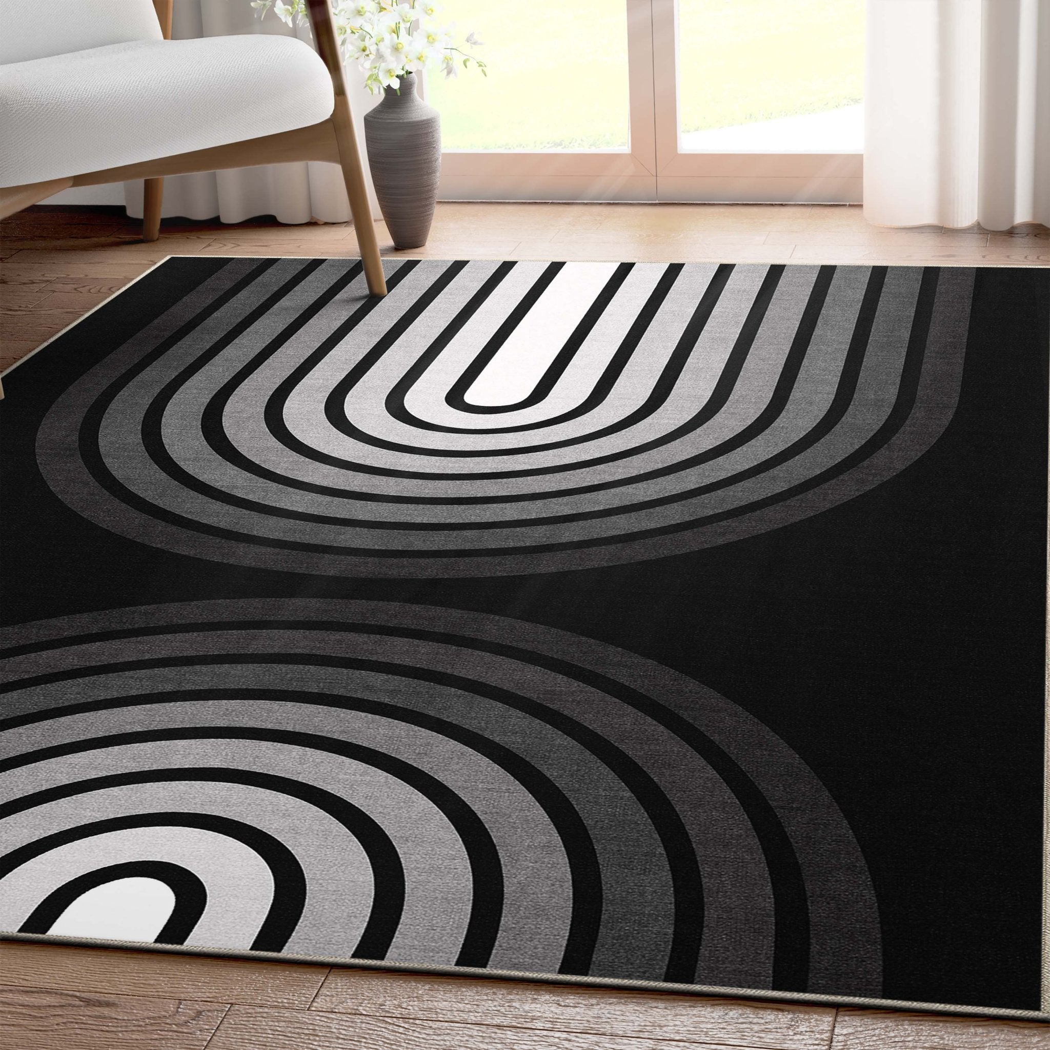 Apollo Modern Geometric Stripes Black & White Duo Arch Rug、mySite、gigharbornorthrealestate