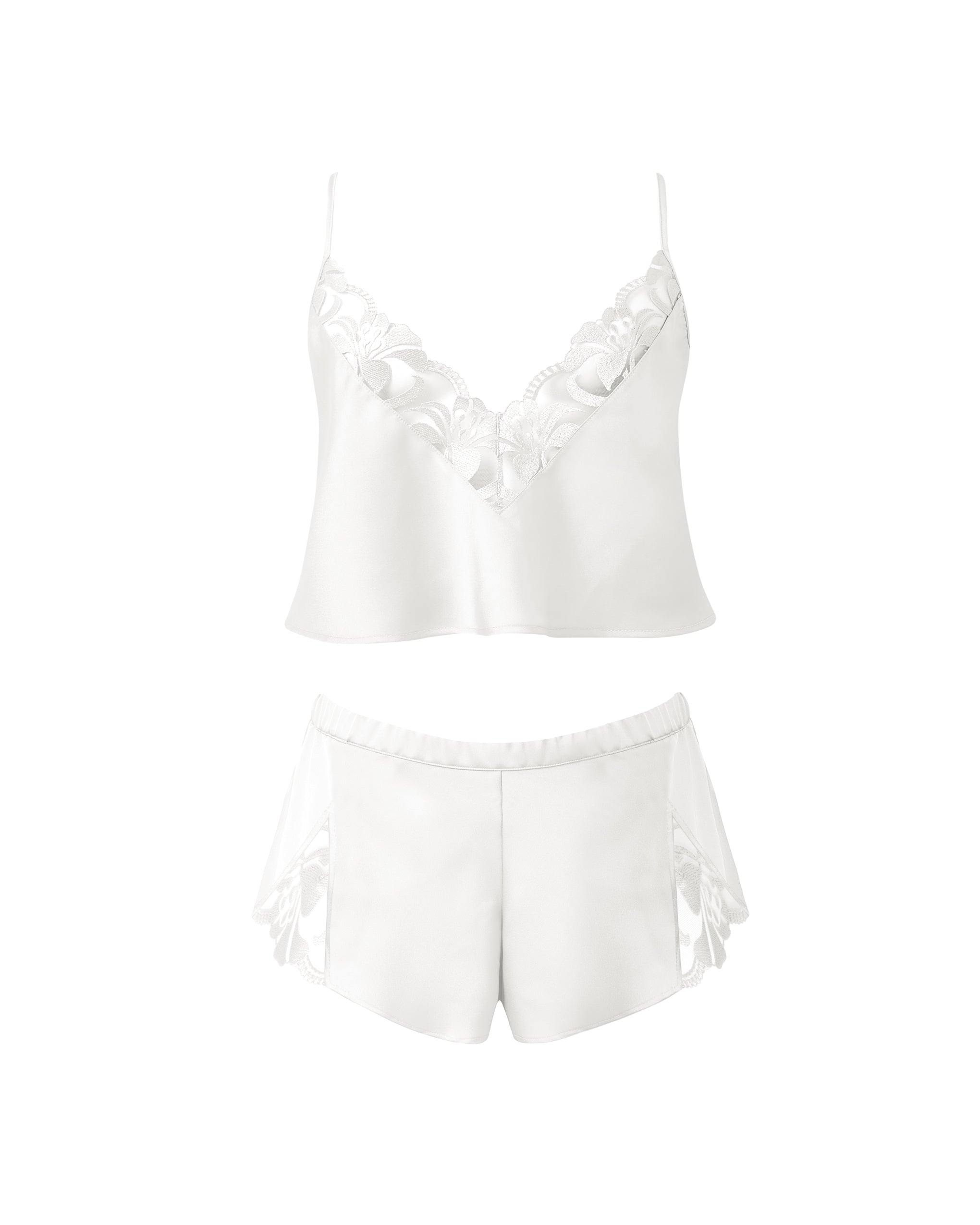 Leonora Luxury Satin Cami and Short Set White/Sheer、mySite、bengalsvssteelers