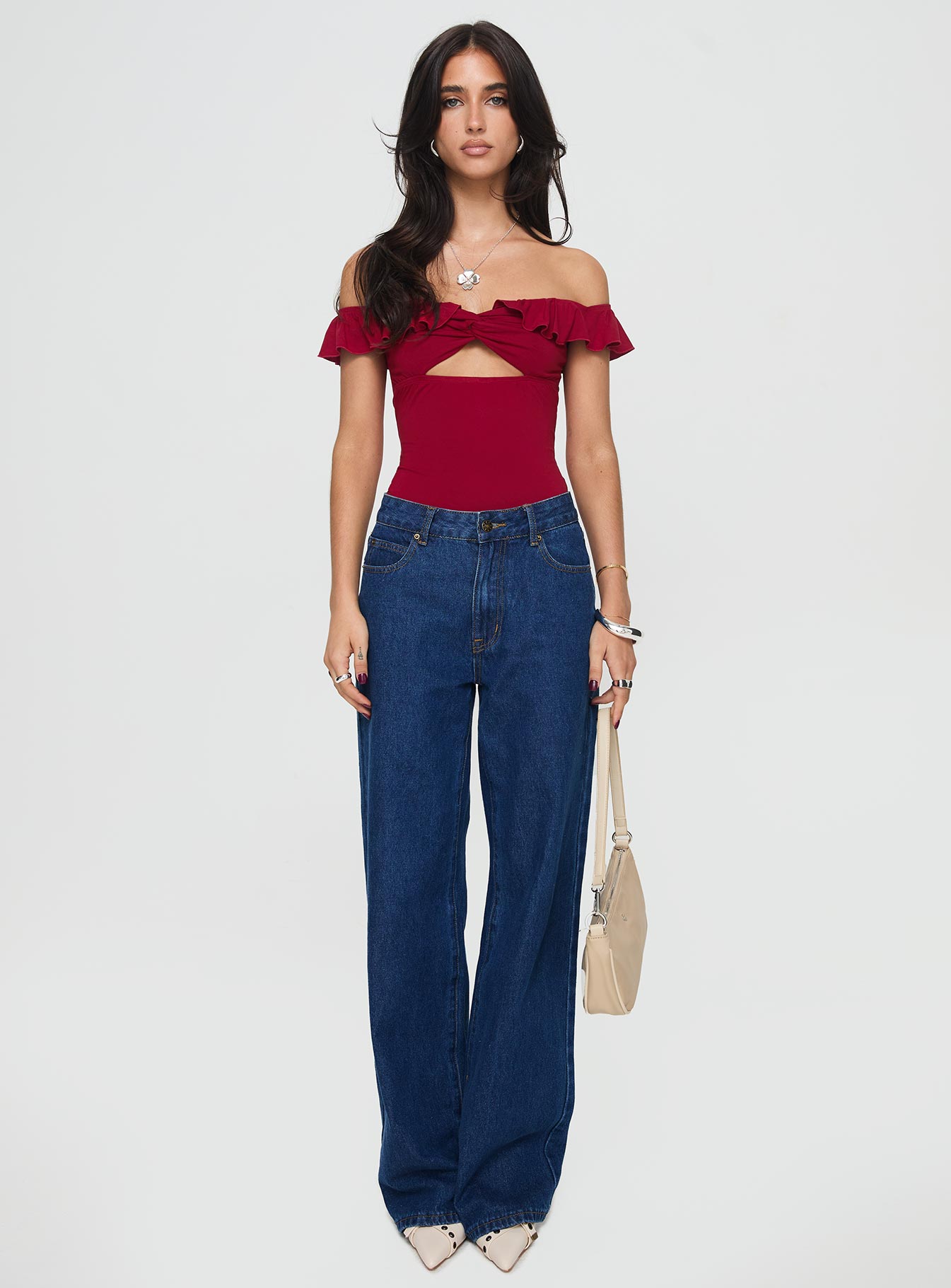 Be Careful Off The Shoulder Bodysuit Red、mySite、solidvoid